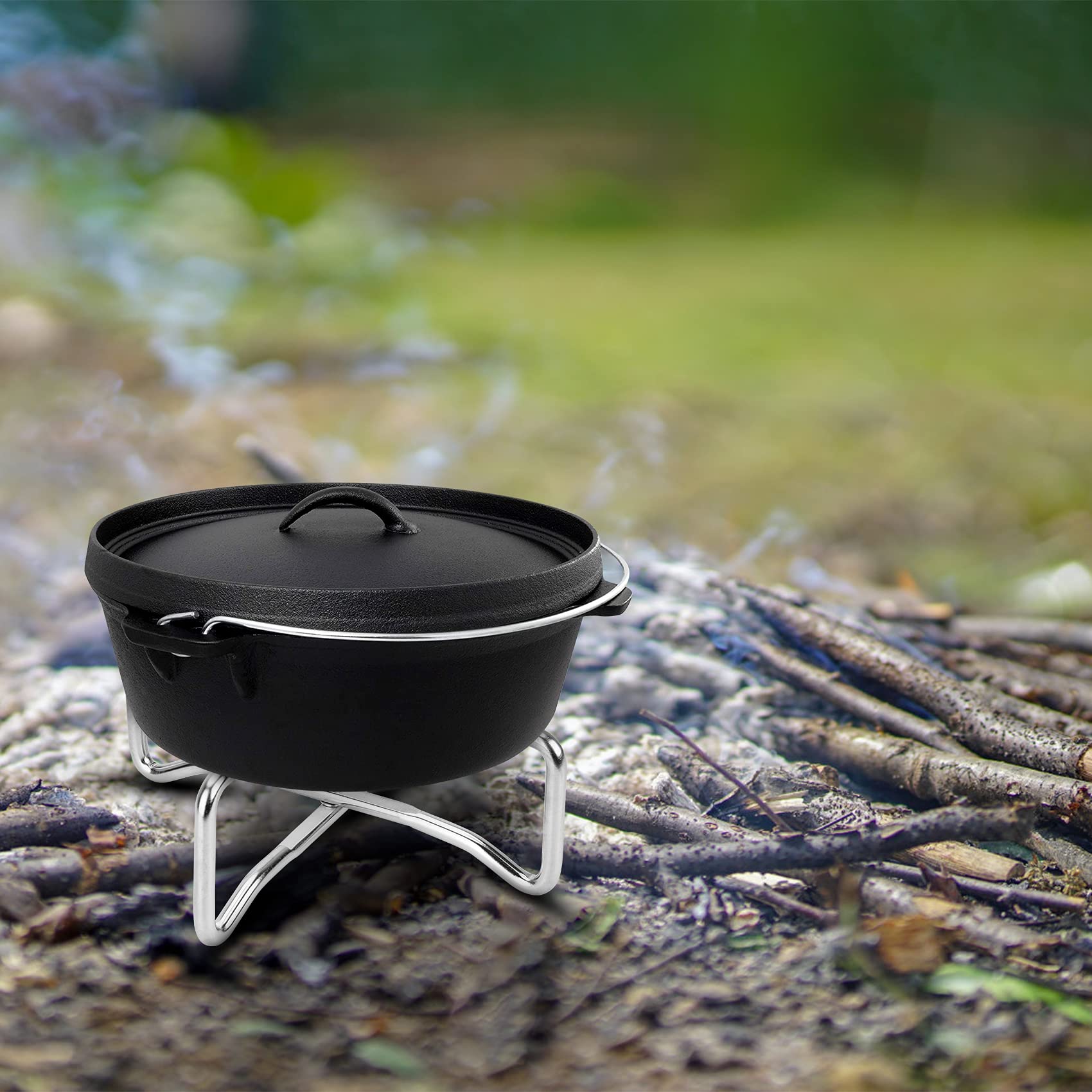 Stanbroil 8'' Stainless Steel Folding Dutch Oven Lid Stand For Campfire Cooking, 4-In-1 Folding Pot Stand Camp Dutch Oven Tool