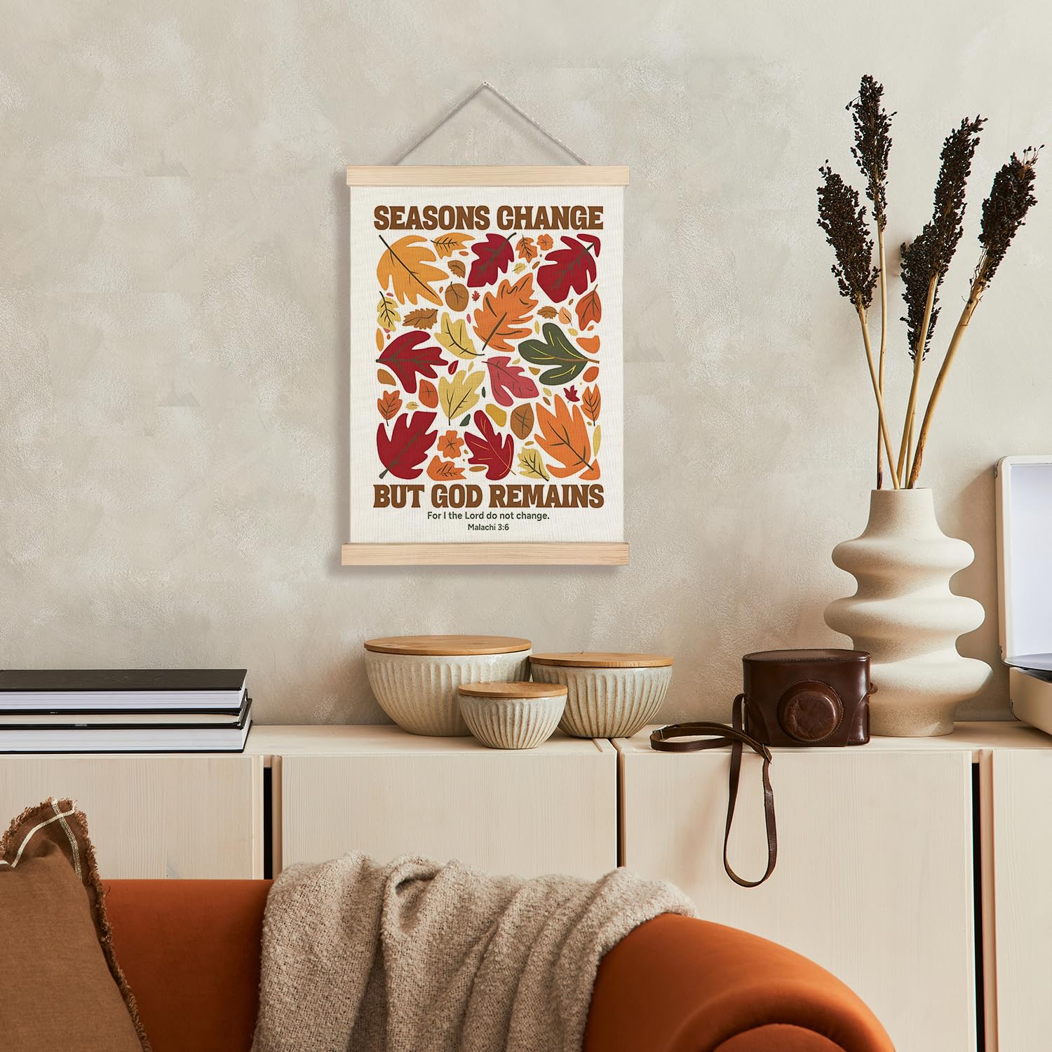 Supwhd Christian Fall Wall Art With Wooden Poster Hanger, Fall Wall Decor, Fall Posters, Farmhouse Autumn Harvest Thanksgiving W