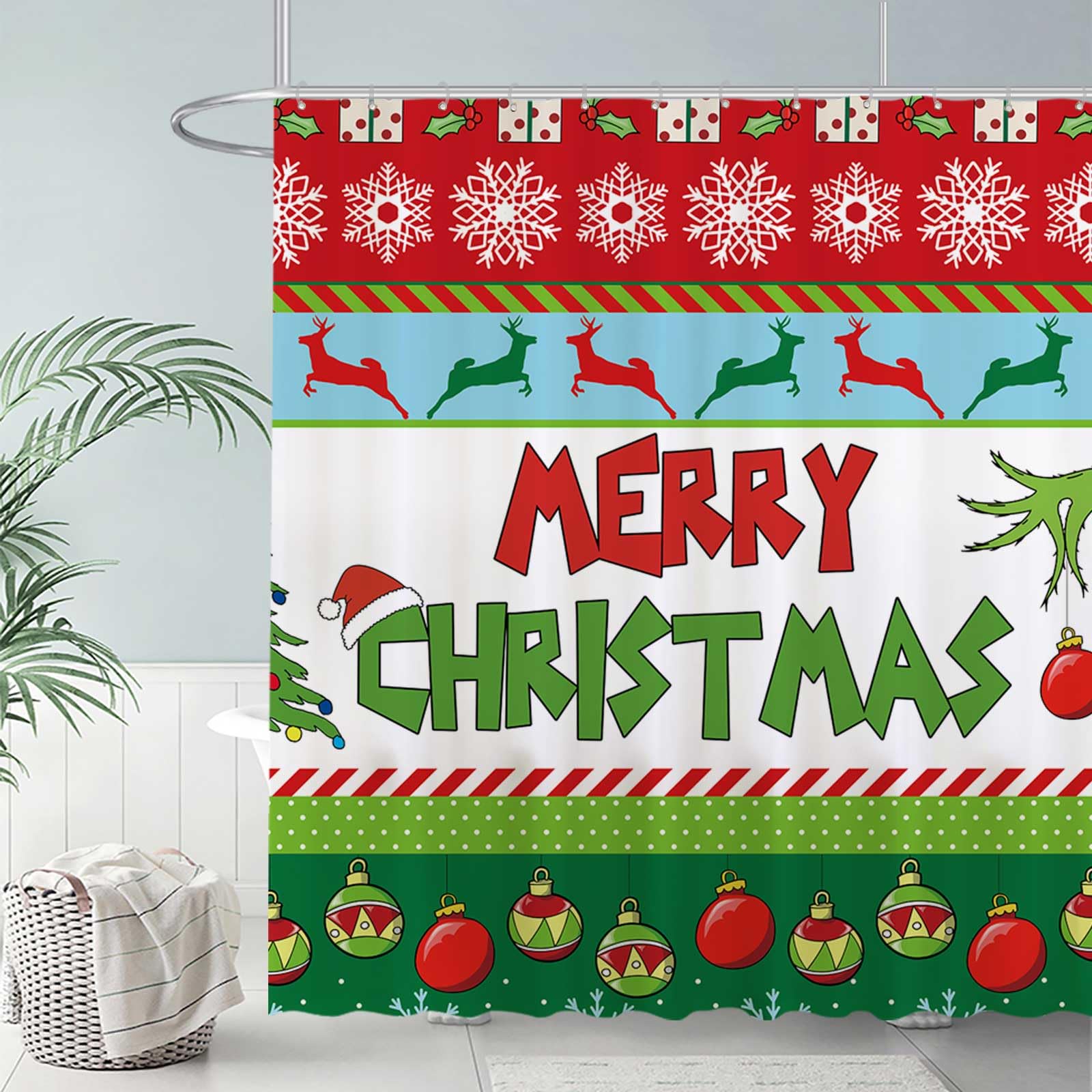 Allenjoy 72X72 Inch Merry Christmas Shower Curtain For Bathroom Sets Winter New Year Xmas Bells Tree Snowflakes Holiday Bath Dec