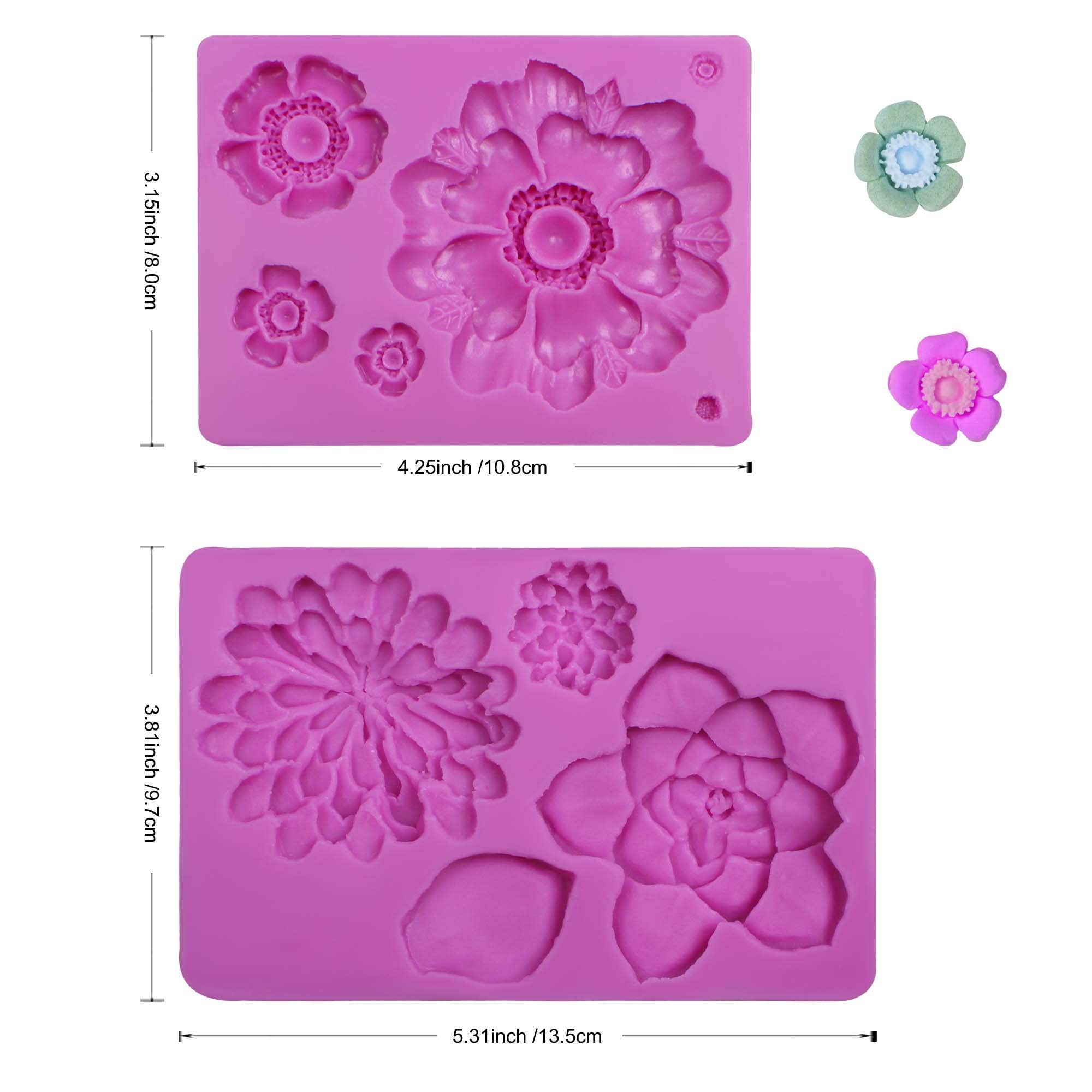 Succulent Flower Silicone Chocolate Molds, 2 Pcs Flowers Cake Decorations Fondant Molds For Cactus Cupcake Toppers, Clay, Resin