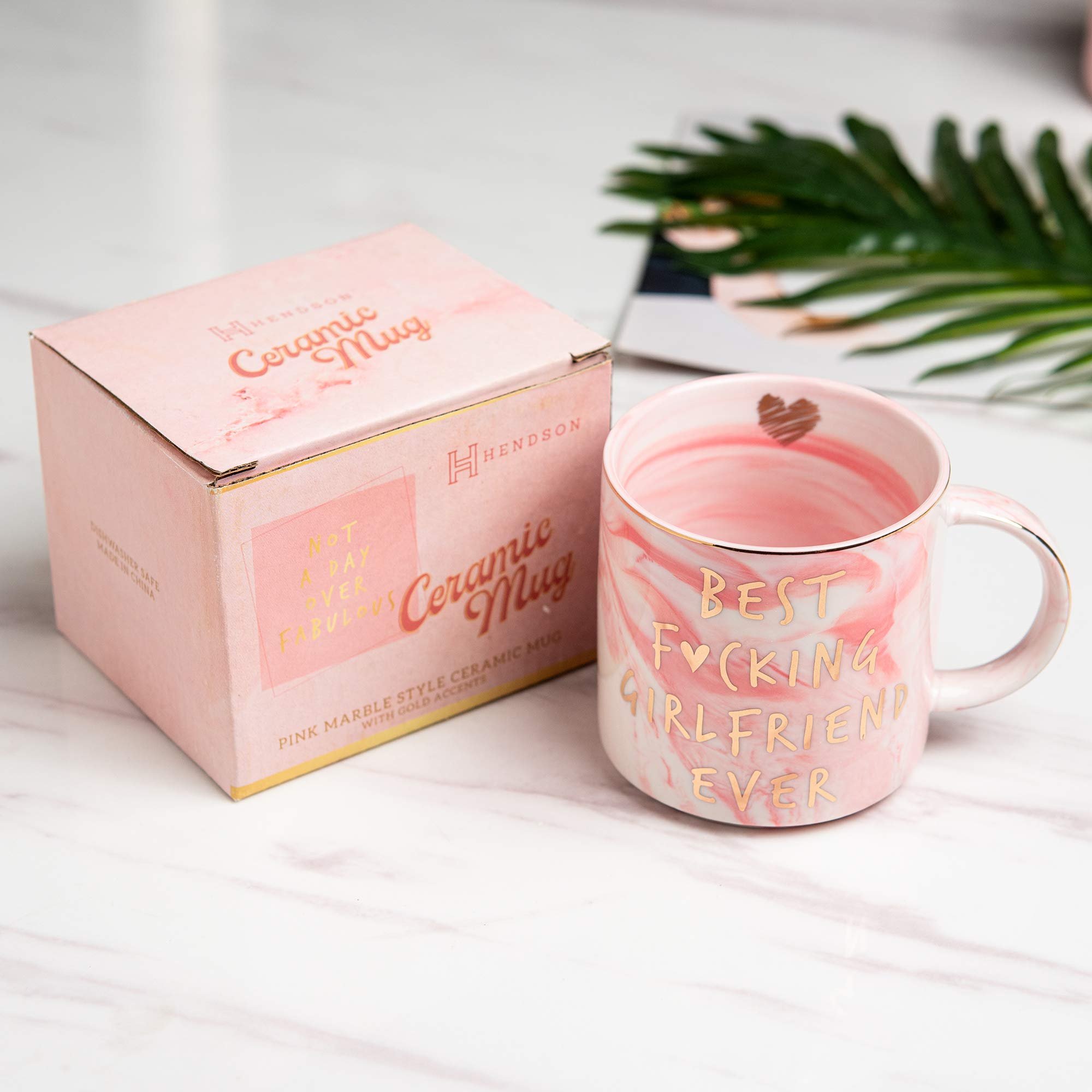 Hendson Girlfriend Birthday  Anniversary  Romantic Gift - Best Girlfriend Ever - Funny Cute Couple Birthday Gifts Ideas for Girlfriend  Her  Couples - Pink Marble Mug  Ceramic 11.5oz Coffee Cup