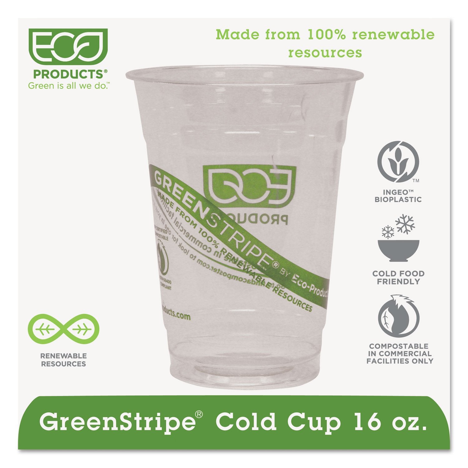 Eco-Products EPCC16GS GreenStripe Renewable & Compostable Cold Cups - 16oz., 50/PK, 20 PK/CT