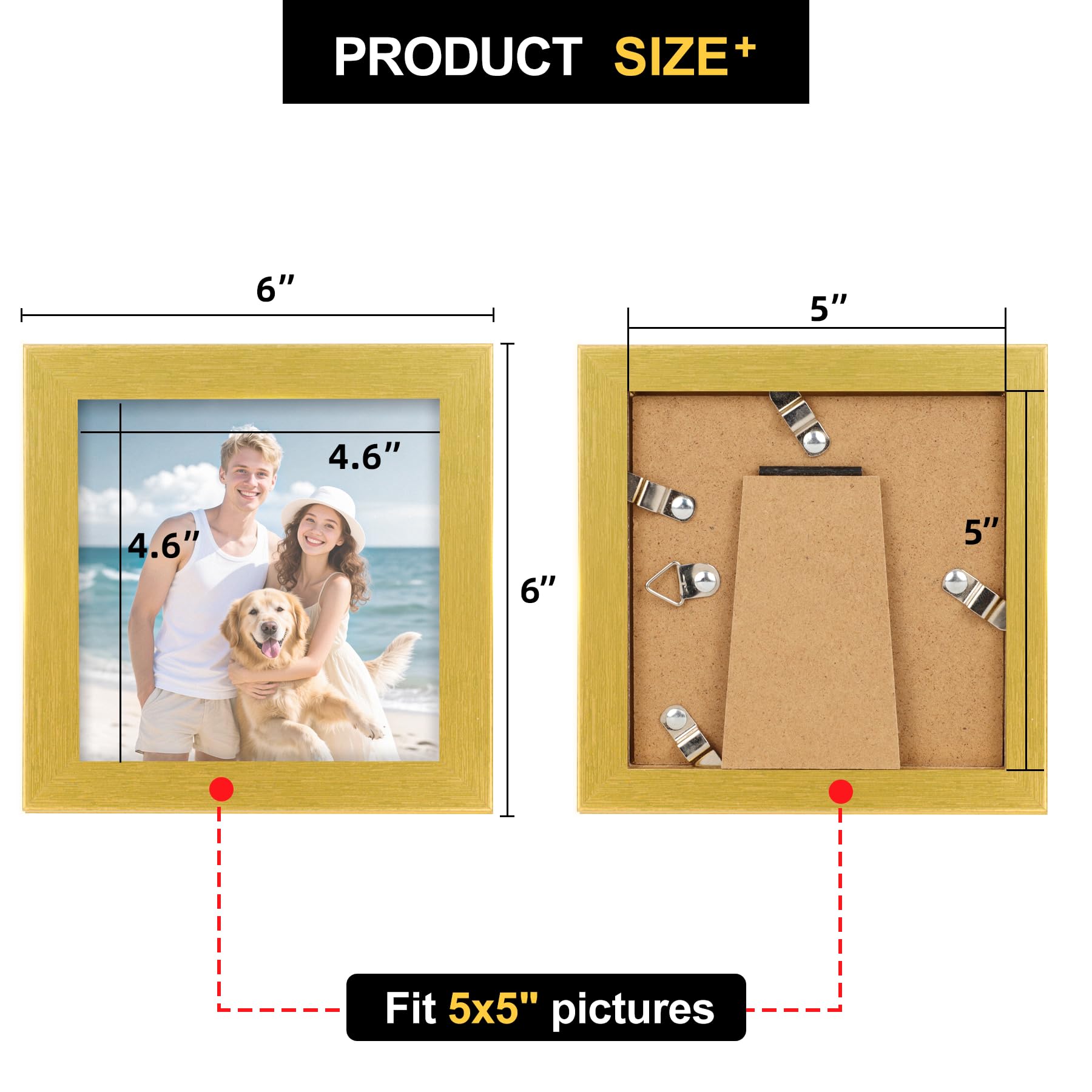 TOFOREVO Picture Frames 5x5 Set of 2 Distressed Gold Wood Grain Photo Frame for Gallery Wall Mounting or Tabletop Display