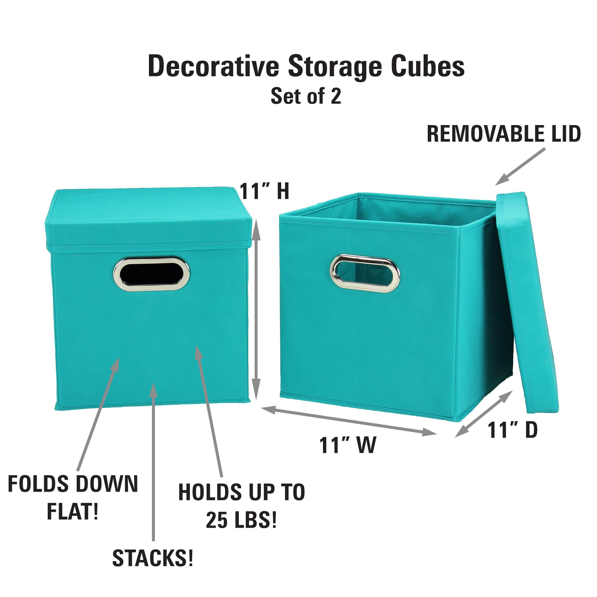 Household Essentials 36-1 Decorative Storage Cube Set With Removable Lids | Aqua | 2-Pack