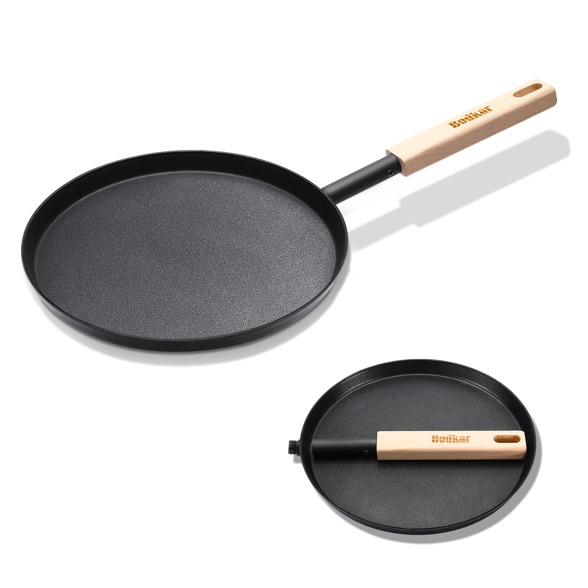 Bodkar Frying Pan Skillet 8-Inch Flat Griddle Pan, Lightweight Grill Pan With Wooden Handle For Camping Indoor Outdoor Cooking