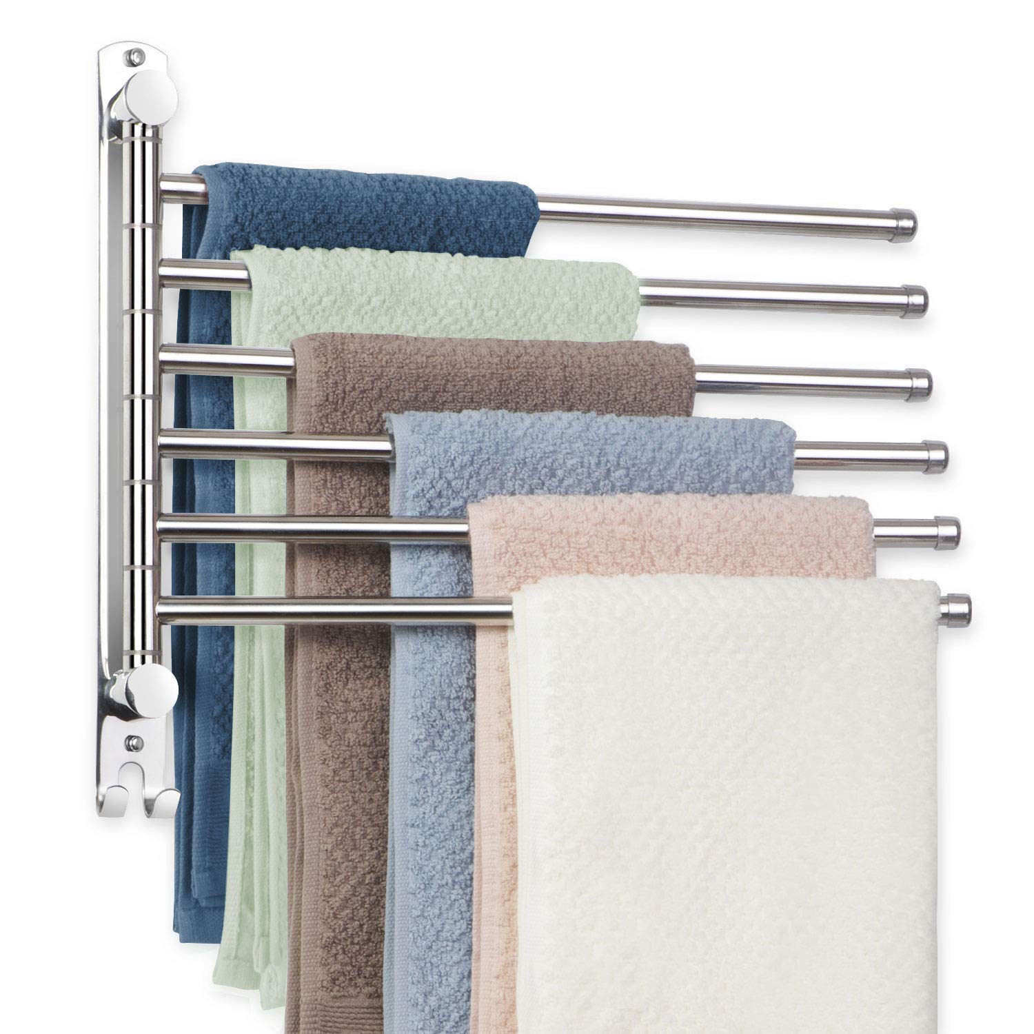 Towel Rack Wall Mounted Jsver Stainless Steel Bathroom Towel Rack, Swivel 6 Arms Towel Bar 180
