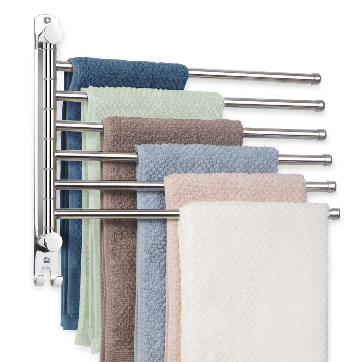 Towel Rack Wall Mounted Jsver Stainless Steel Bathroom Towel Rack, Swivel 6 Arms Towel Bar 180