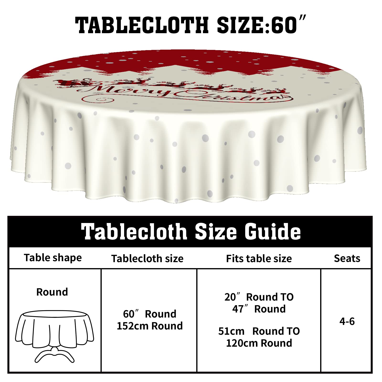 Kawani Merry Christmas Round Tablecloth In Red And Beige 60 Inch Festivals Decor With Santa Claus And Elks Pattern Decorative Ta