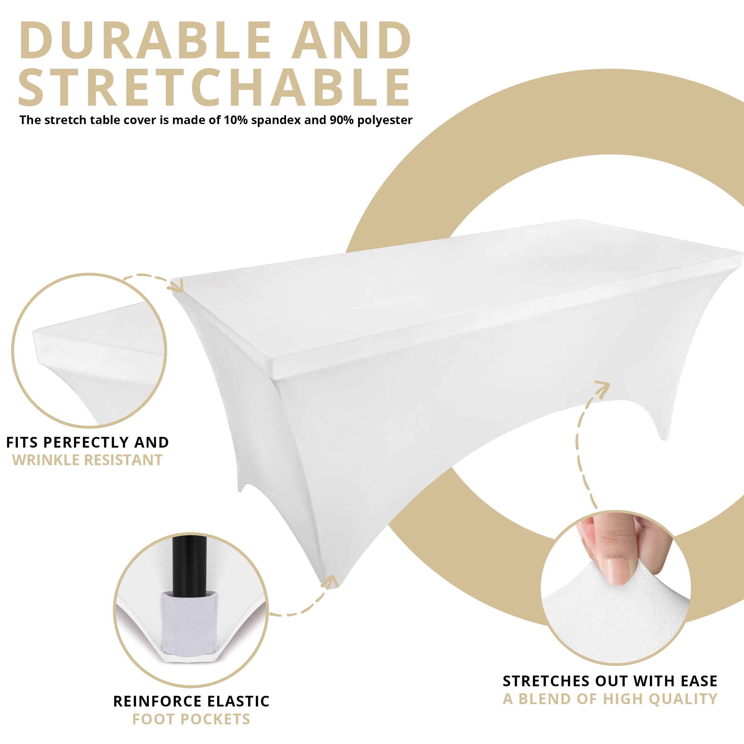 Utopia Kitchen Spandex Tablecloth 2 Pack [6FT  White] Tight  Fitted  Washable and Wrinkle Resistant Stretch Rectangular Patio Table Cover for Event  Wedding  Banquet & Parties [72Lx30Wx30H Inch]