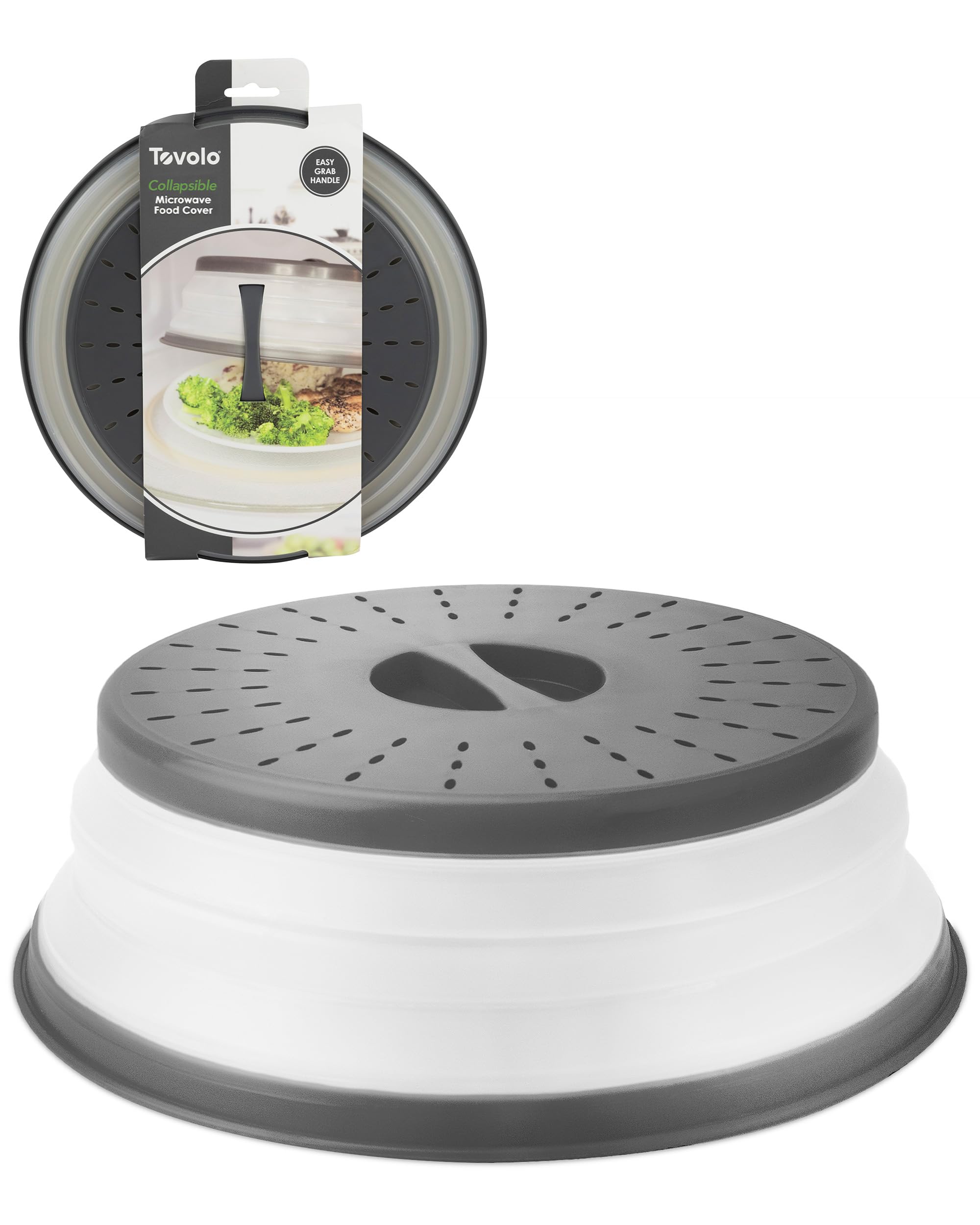 Tovolo Microwave Splatter Cover For Food, Medium (Charcoal) - Collapsible & Vented Silicone Splatter Guard Lid - Microwave Plate