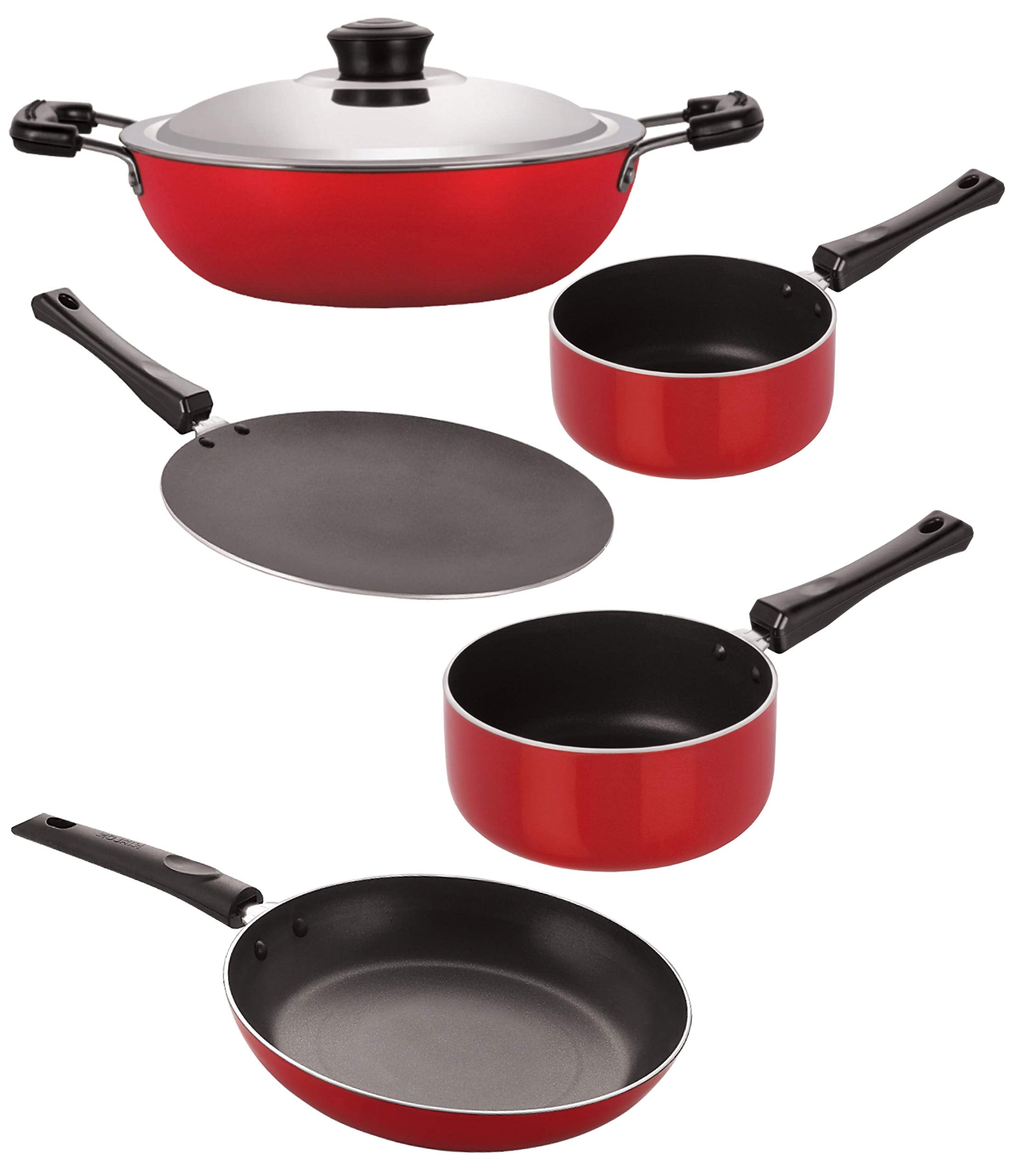 Nirlon Kitchen Accessories For Home Cooking Non Stick Pots And Pan Set Of 5 Pieces (Ct12_Dkdb_Spm_Spb_Tp24)