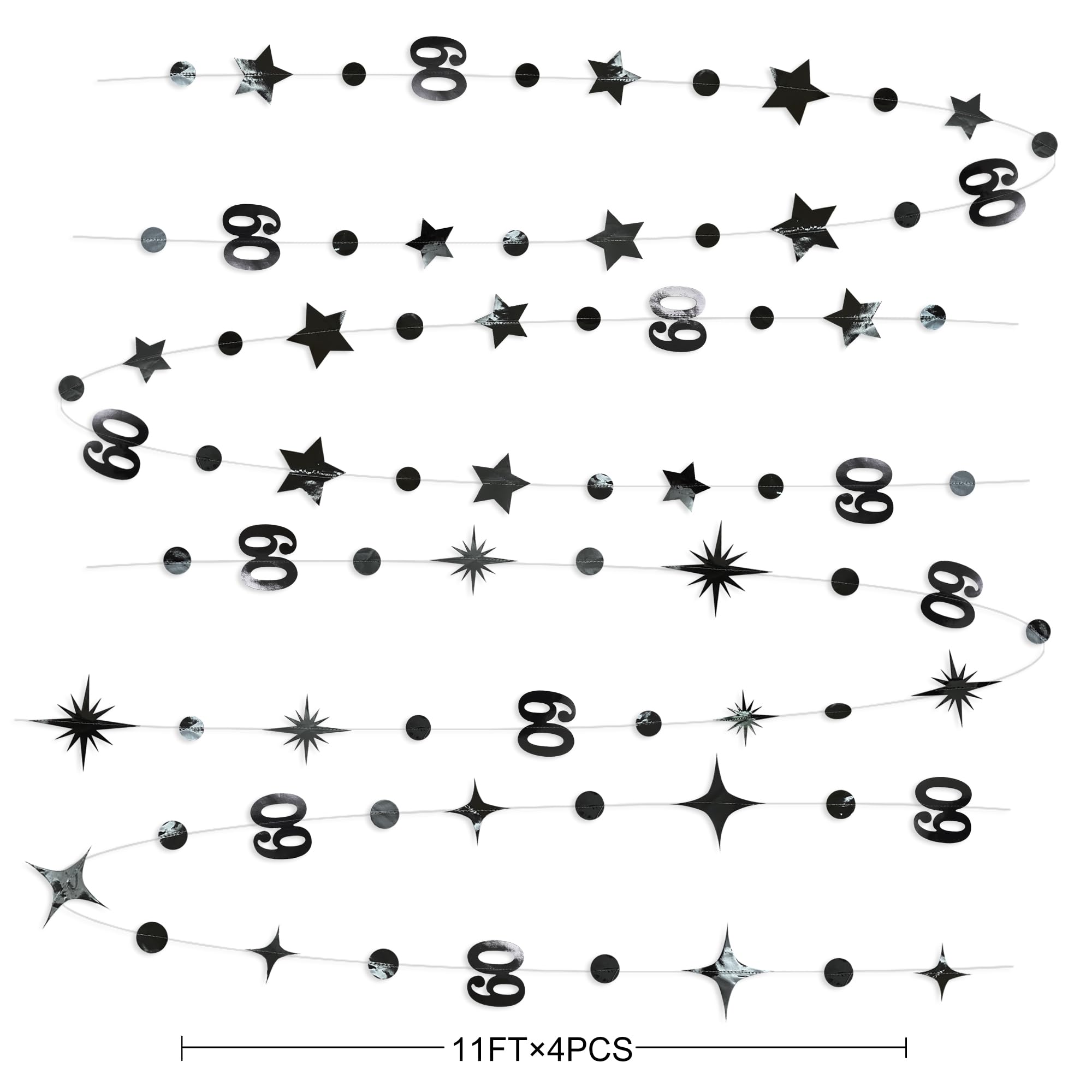 Black 60Th Birthday Decorations Number 60 Circle Dot Star Garland Hanging Streamer Bunting Banner Backdrop For Mens Cheers To 60