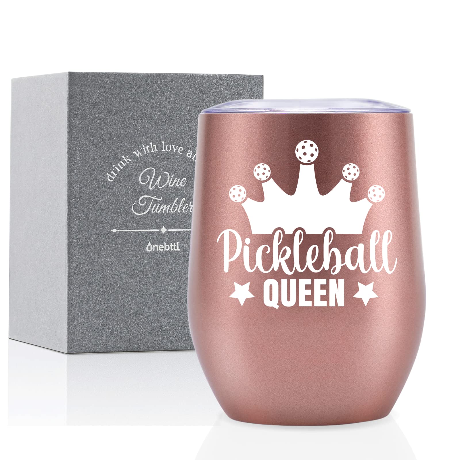 Onebttl Pickleball Gifts For Women, Pickleball Accessories, 12 Oz Stainless Steel Tumbler With Lid, Pickleball Queen