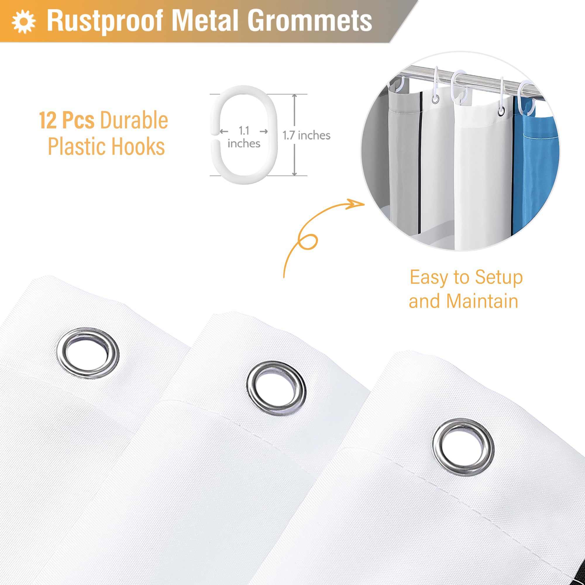 Bttn Blue Fabric Shower Curtain, Modern Geometric Neutral Cloth Shower Curtain Set With Hook, Water Repellent, White Black Grey