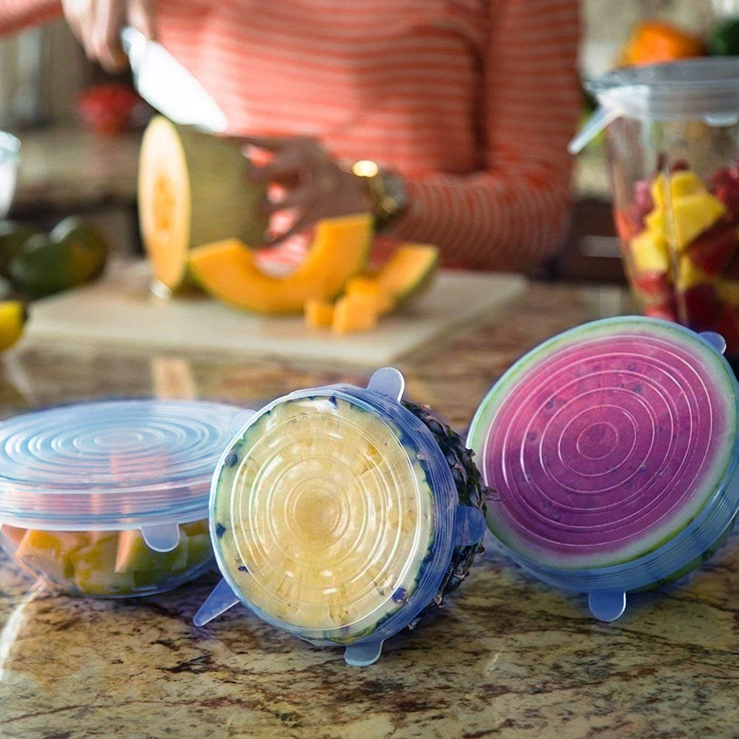 Silicone Stretch Lids, Reusable Expandable Seal Bowl Covers Lid To Keep Food Fresh, Fit Various Sizes And Shapes Of Containers O