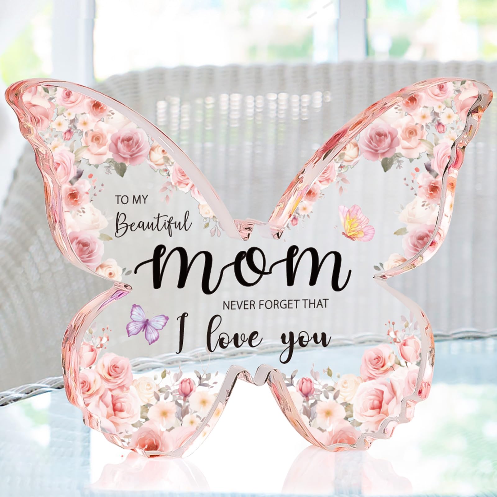 Mothers Day Gifts for Mom - I Love You Mom Butterfly-Shaped Acrylic Keepsake, Unique Present for Mom Christmas, Birthday, Mother