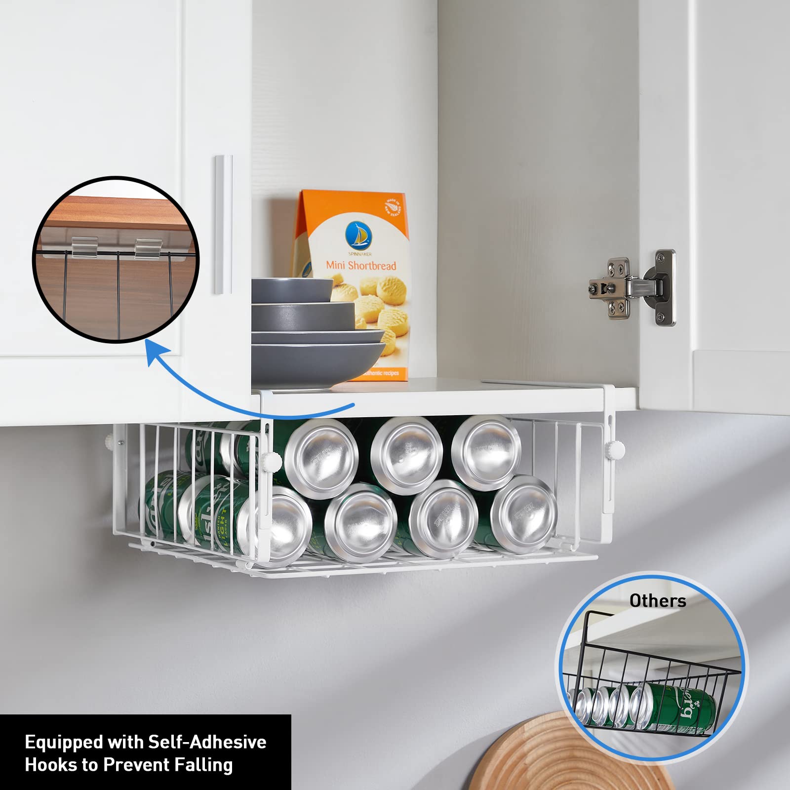 Amonhouseware 2 Pack Hanging Under Shelf Storage Basket,Adjustable Under Cabinet Add-On Storage Racks Slide-In Baskets Organizer