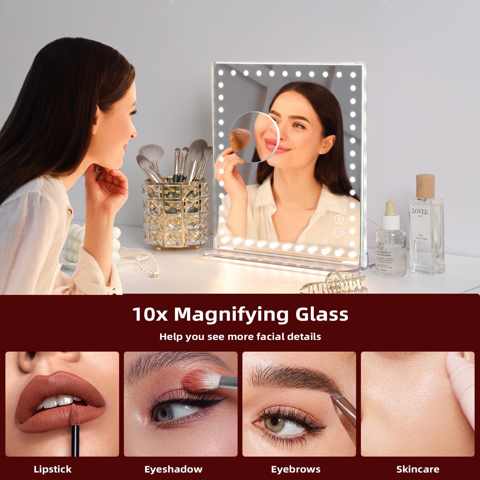 Vanitii Makeup Mirror With 48Pcs Led Lights 12X9 Hollywood Vanity Mirror With 3 Color Modes And Dimmable Smart Touch Light Up Mi