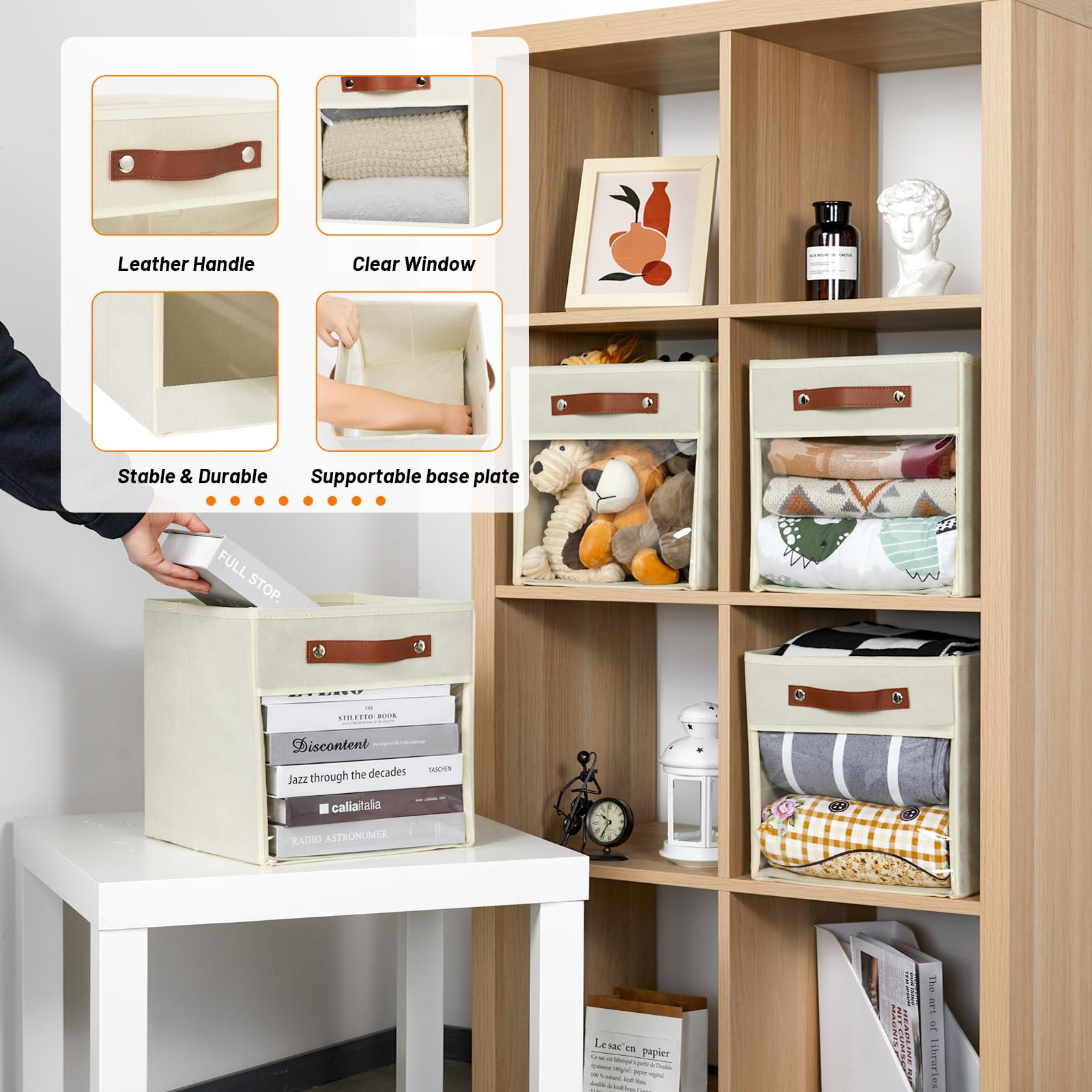 Hnzige 11 Inch Cube Storage Bin For Storage Organizer,Shelf Fabric Storage Bin For Cube Organizer, Canvas Clear Cube Storage Bin