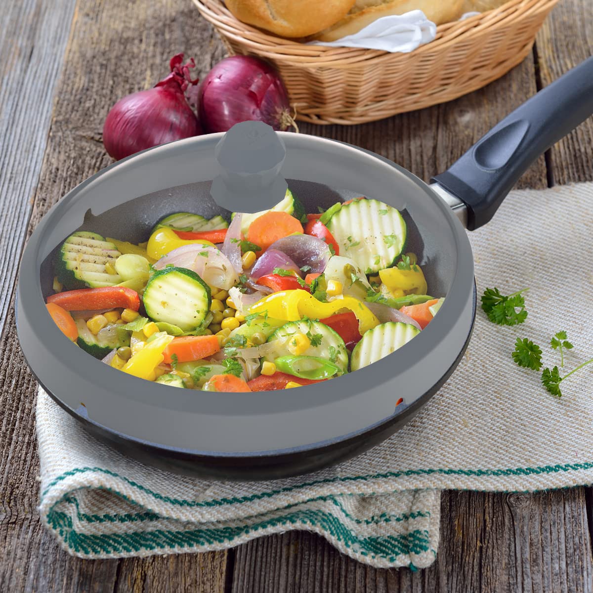 Microwave Glass Cover Splatter Guard Lid With Anti-Scald Silicone Handles And Vented Edge For Food Pot Plate Cover 10.5 Inch Gre