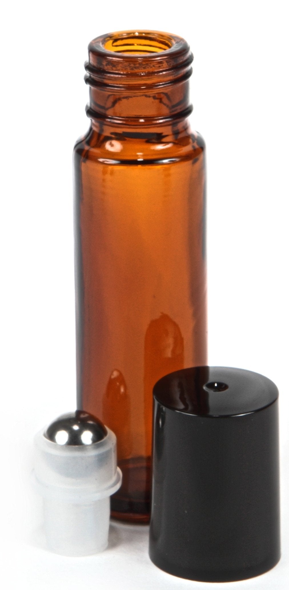 Vivaplex  6  Amber  10 ml Glass Roll-on Bottles with Stainless Steel Roller Balls - .5 ml Dropper included