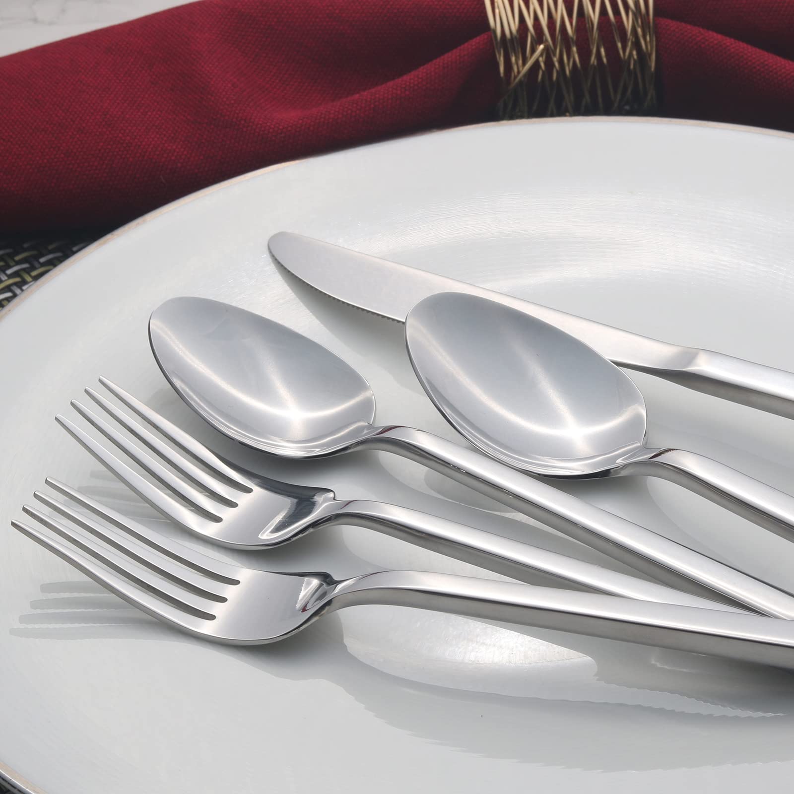 Alata Cube 20-Piece Forged Stainless Steel Flatware Set Cutlery Set,Silverware Set Service For 4,Mirror Finish,Dishwasher Safe