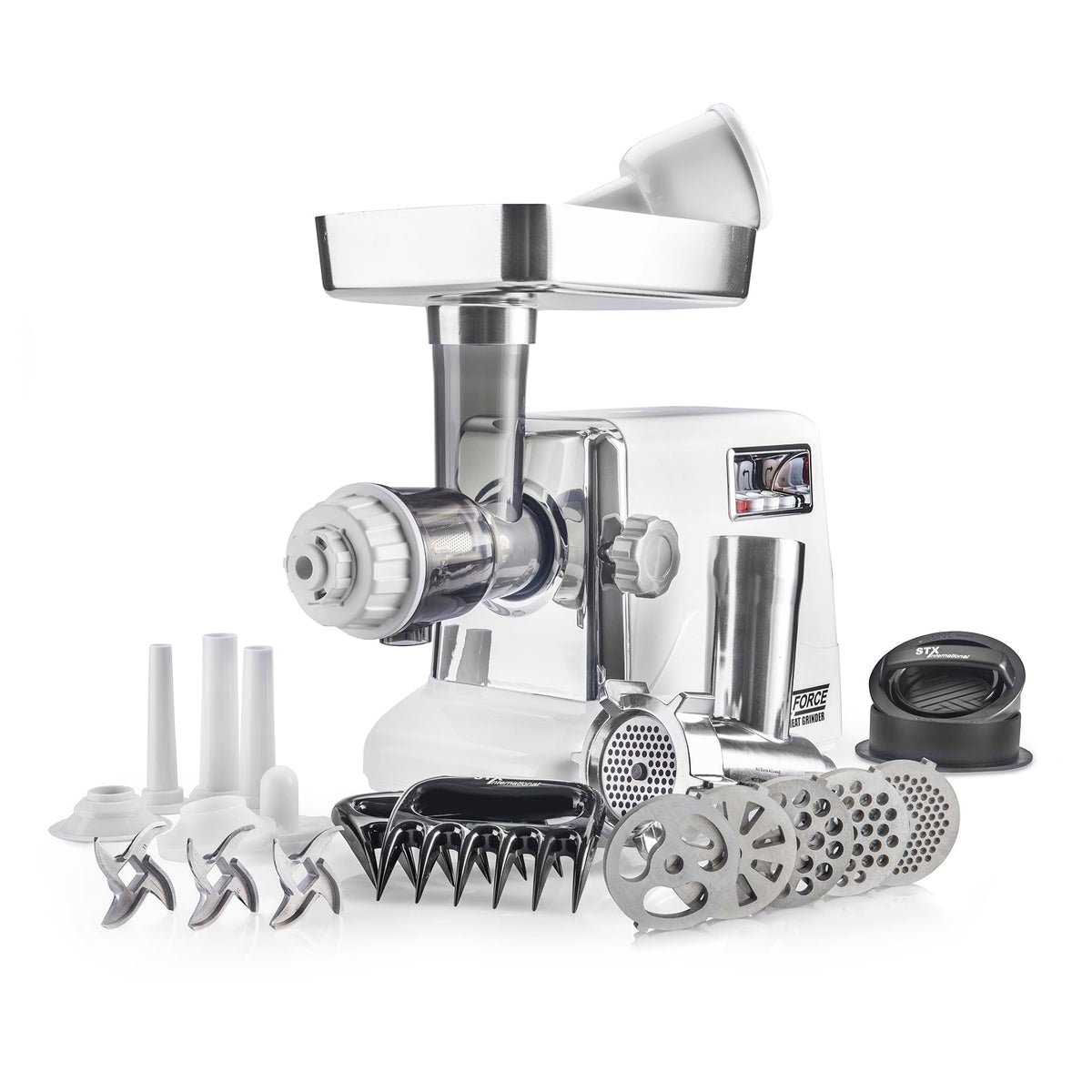 Stx International Turboforce 3000 Series 6-In-1 Electric Meat Grinder | 3000W Max | 3-Speed | Juicer | 5 Grinding Die | 3 Stainl