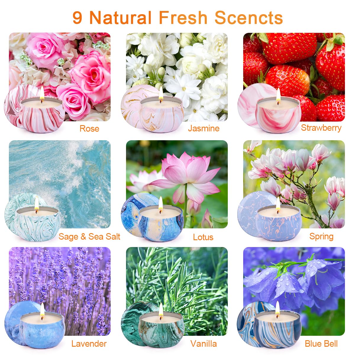 Scented Candles Gift Set for Women, 9Packs Soy Candles for Home Scented, 180H Burning Aromatherapy Candles, 2.5oz Natural Soy Wa