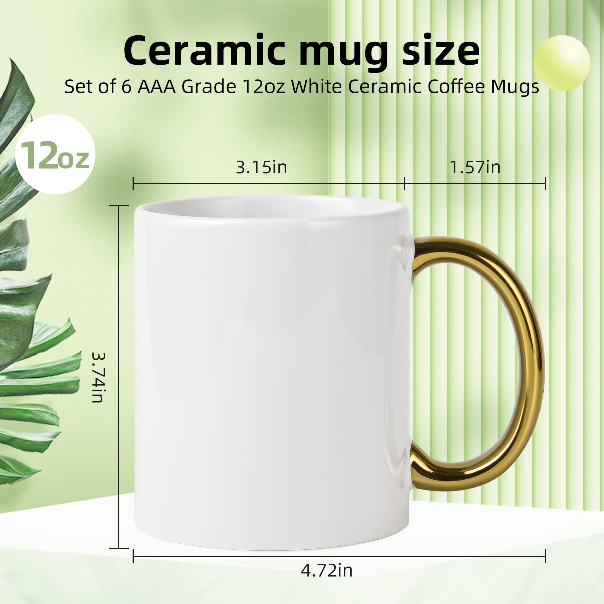 Bycnzb 12 Oz Set Of 6 White Mugs Sublimation Blank Mugs Diy Coated Ceramic Mugs For Coffee Tea, Latte, Cappuccino Cocoa Or Diy G