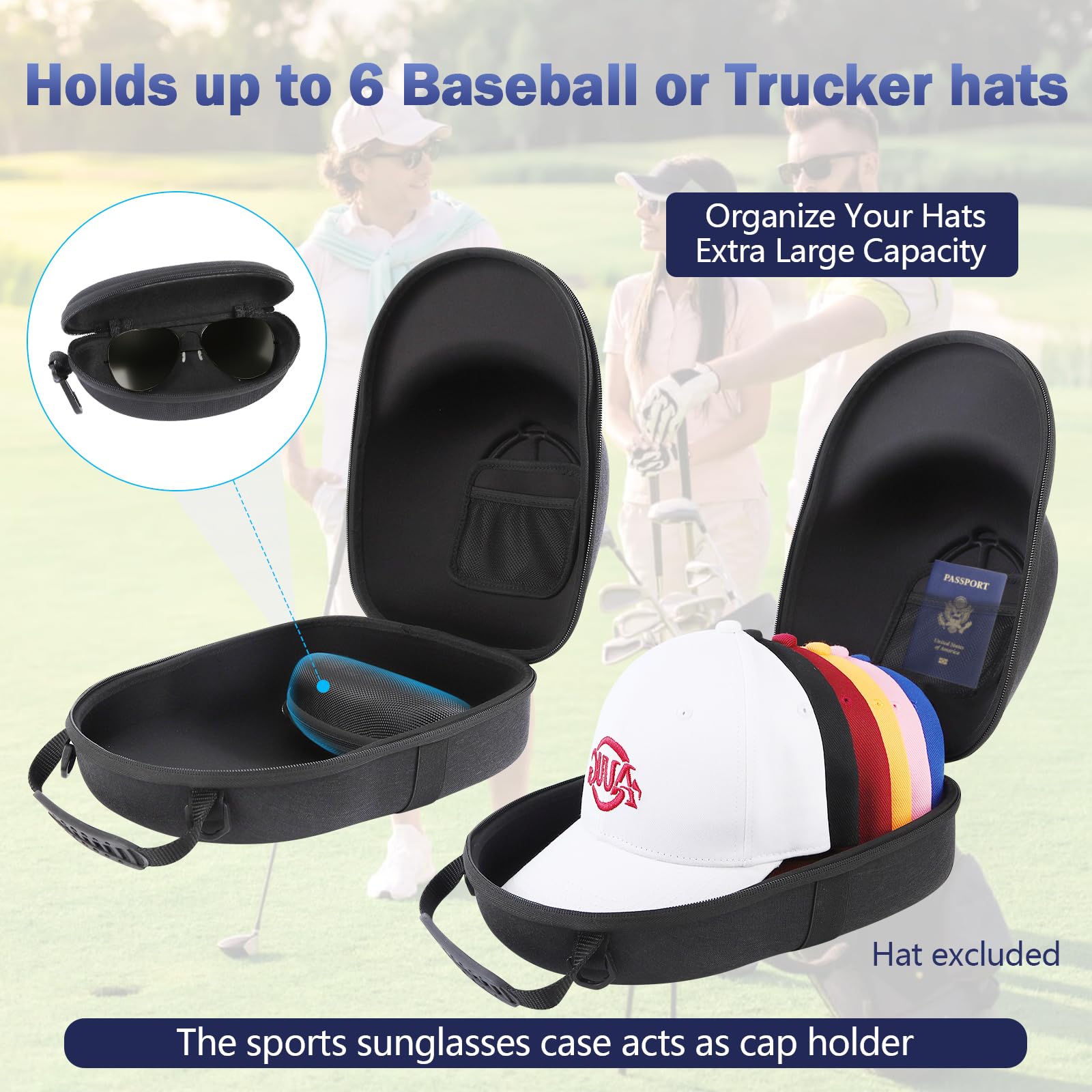 Anguu Hat Travel Case,Hard Hat Case For Baseball Caps, Hat Carrier For Travel With Hat Clip And Glasses Case, Hat Organizer Prot