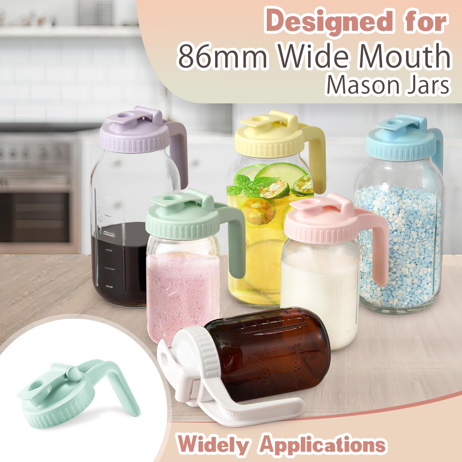 2 Pack Wide Mouth Mason Jar Lids V-Shaped With Handle, Mason Jar Pour Spout Lid With Extended Flip Lid Easy To Open, Airtight Le