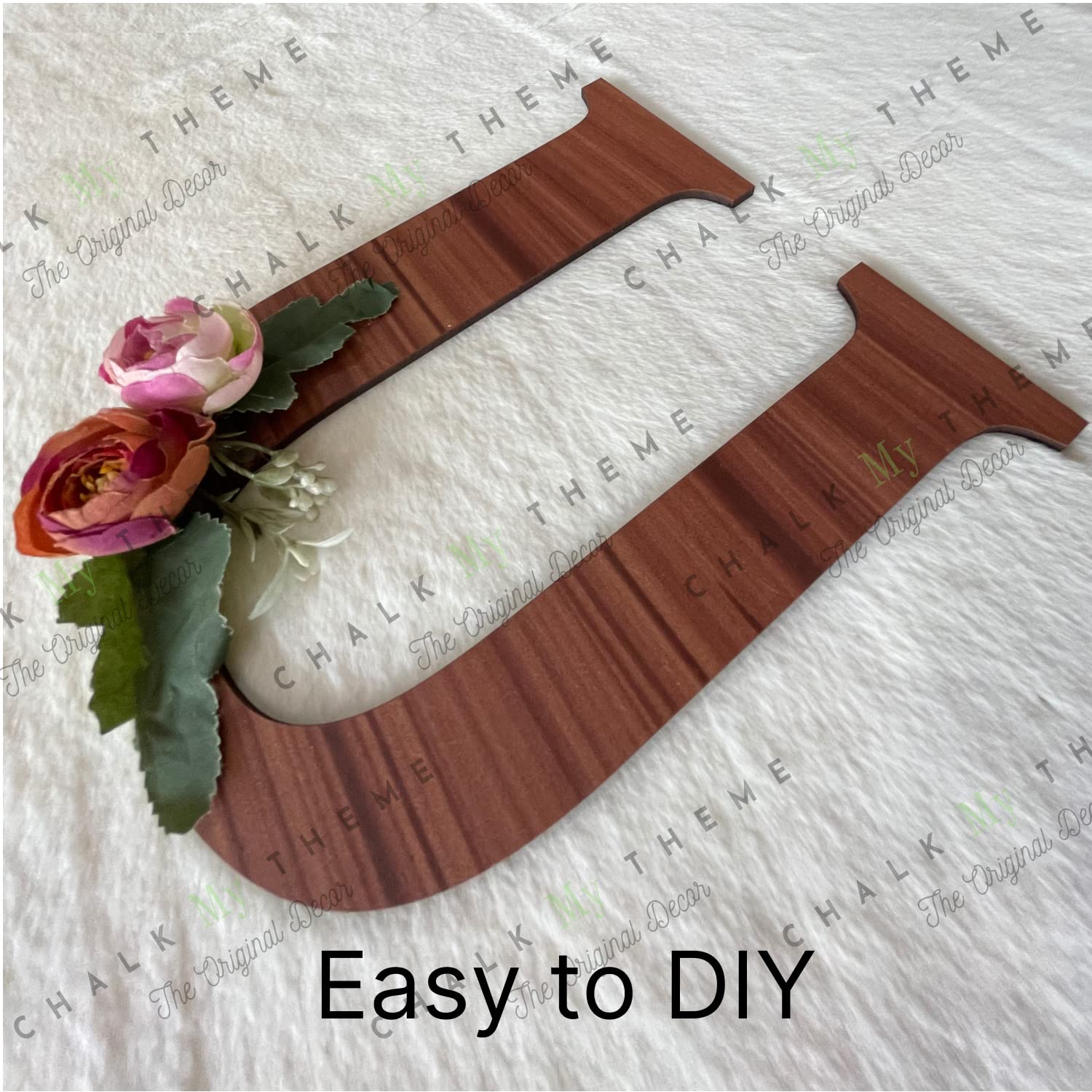 Chalk My Theme Wooden Alphabets and Numbers for Wall Decoration | 5 Inch Large Wooden Letter U in Wood Brown Color with 6MM Thic