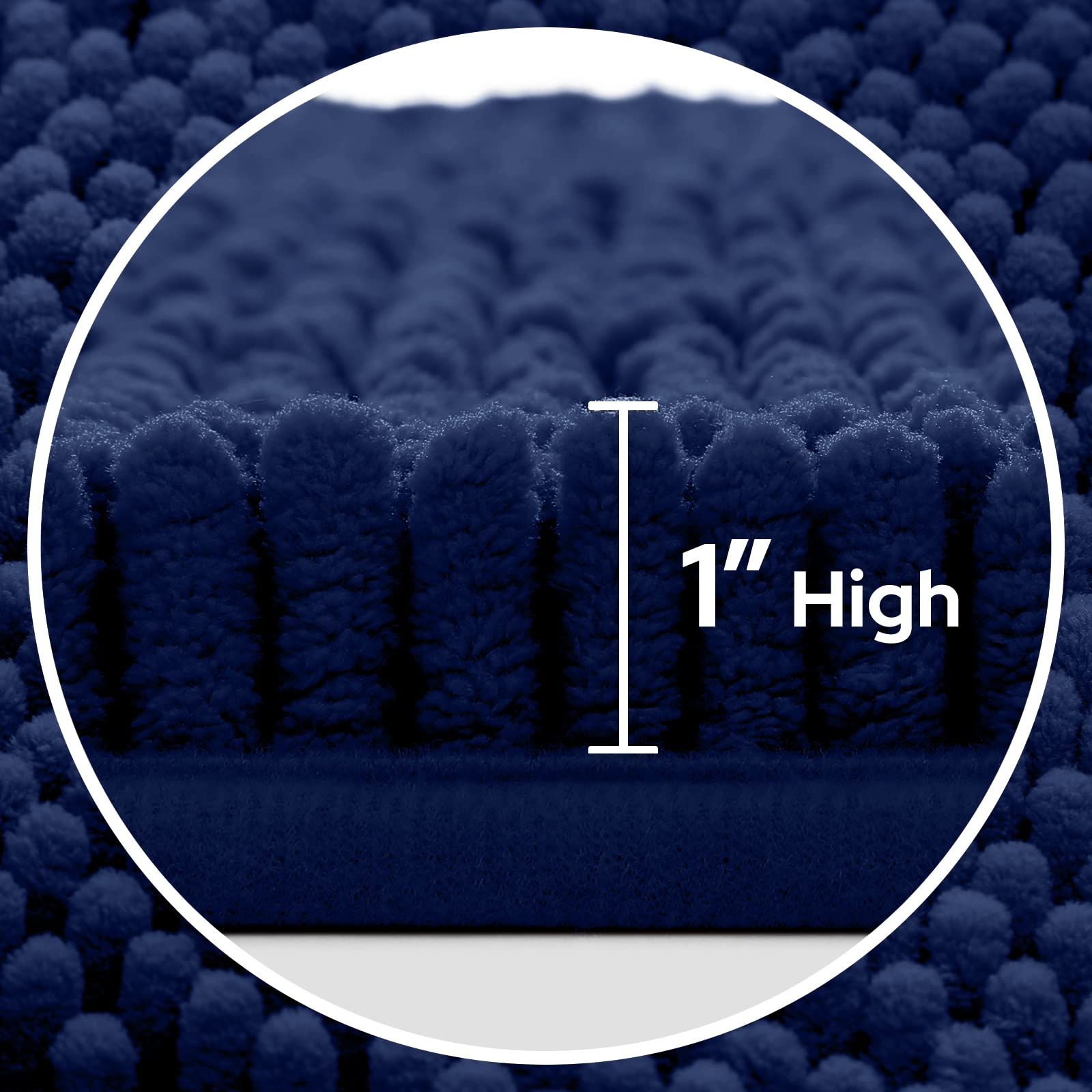 HOMEIDEAS 3 Pieces Bathroom Rugs  Ultra Soft Non Slip Absorbent Chenille Toilet Bath Mat Set (Navy Blue)