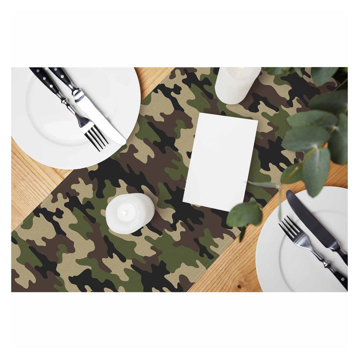Hosnye Table Runner Green Camouflage Seamless Pattern,Cotton Linen Table Runner Decoration For Kitchen Family Dinner Table Holid