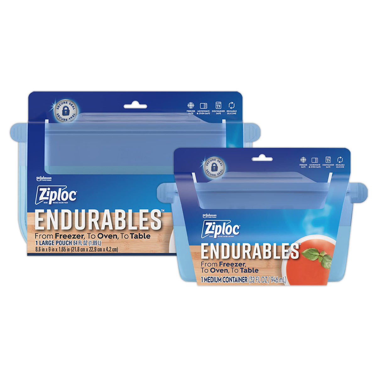 Ziploc Endurables Large Pouch And Medium Container, Reusable Silicone Bags And Food Storage Meal Prep Containers For Freezer, Ov