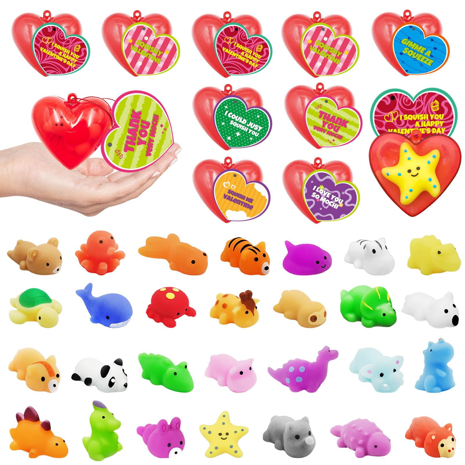 Govetom 28 Pack Valentine Mochi Squishy Toys Filled Hearts With Valentine Cards Animal Squishies For Kids Valentines Day Gift Ex