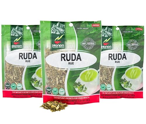 Hanan Ruda Loose Leaf Herbal Tea 42Oz (120G Of Rue Herb) - Pack Of 3 Pouches With 40 Grams Each Of All-Natural Rue Herb Of Grace