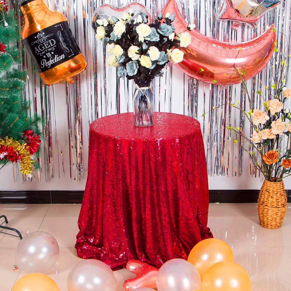 JYFLZQ Red Sequin Tablecloth 50 Small Round Sparkly Table Cloths Drapes Table Cover Overlay for Wedding Birthday Parties Brida