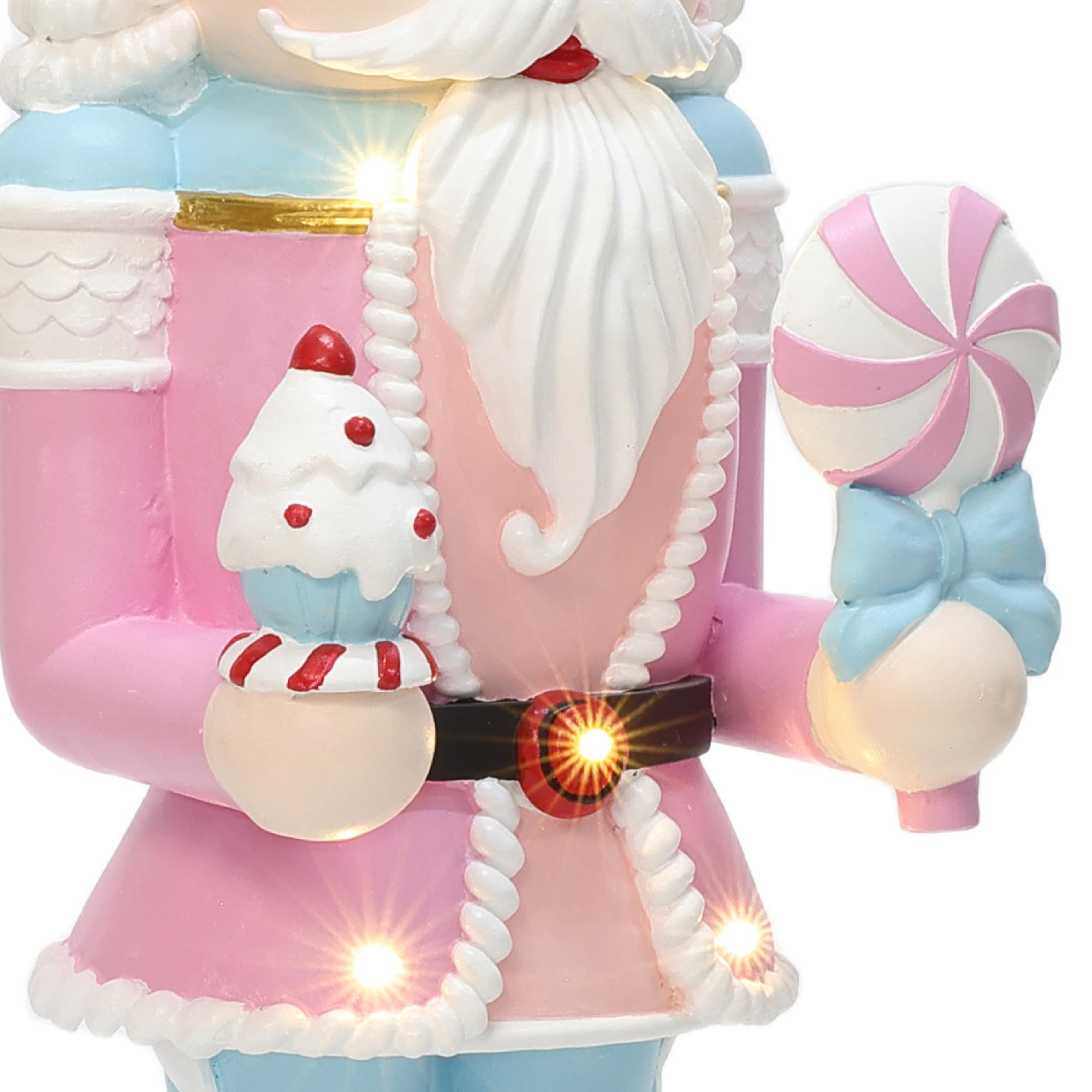 LuxenHome 2FT Tall Nutcracker Christmas Decoration, Candy Land Large Nutcracker Soldier Decoration with Lollipop and Cake, Light