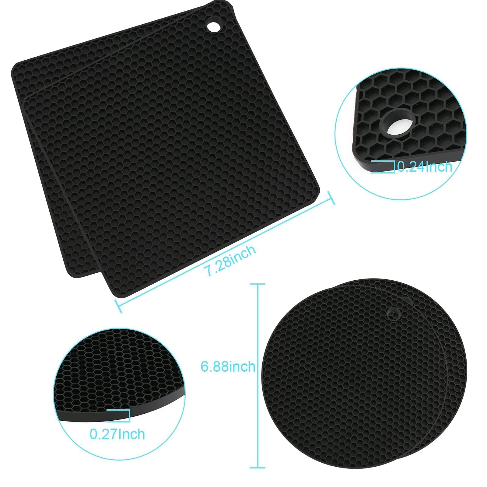 4Pcs Silicone Trivet Mats, Hot Pads For Kitchen, Silicone Trivet, Black Silicone Trivet Mats, Silicone Pot Holders, Silicone Mat