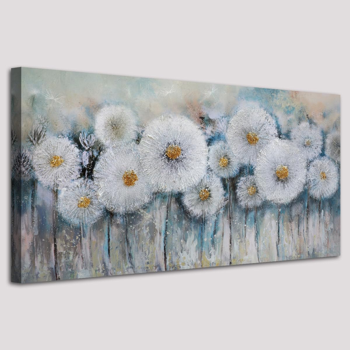 Acocifi Dandelion Painting White Flowers Abstract Canvas Textured Florals Picture, Spring Farmhouse Wall Art Print Artwork Frame