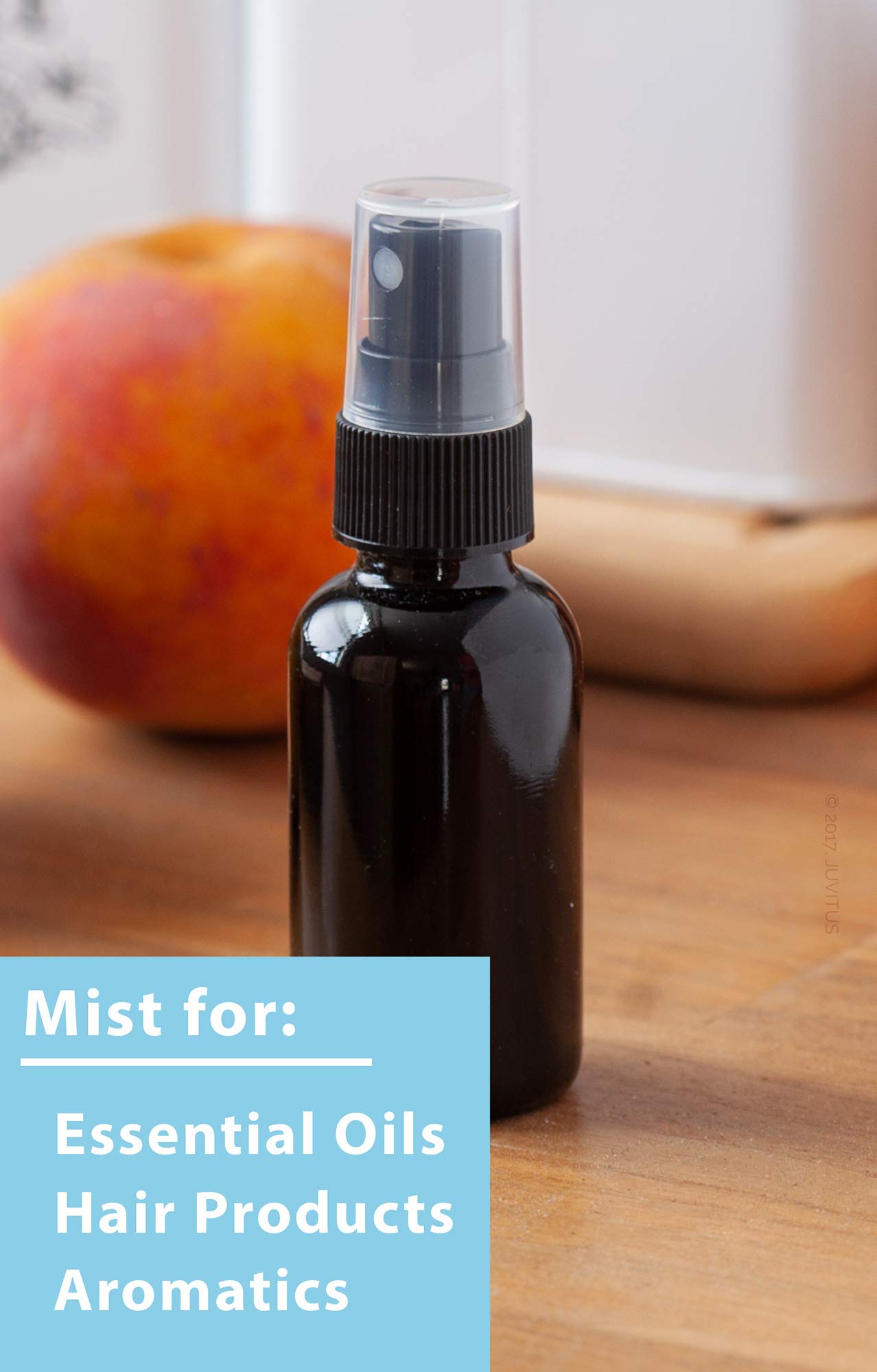 Juvitus 1 Oz / 30 Ml Black Glass Boston Round Bottle With Black Fine Mist Spray + Funnel (24 Pack)
