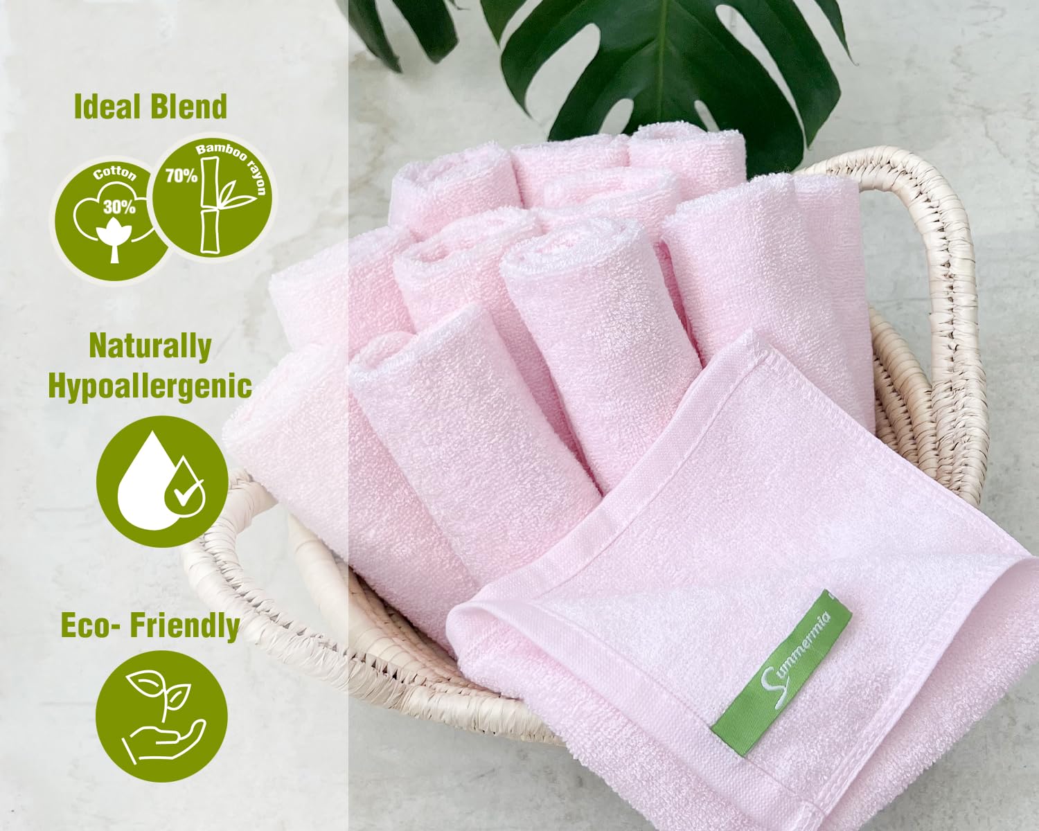 SUMMERMIA 12 Pack Bamboo Washcloths 13'' x 13'' - Soft Wash Cloths for Your Face Towel  Wash Cloths for Your Body (Pink)