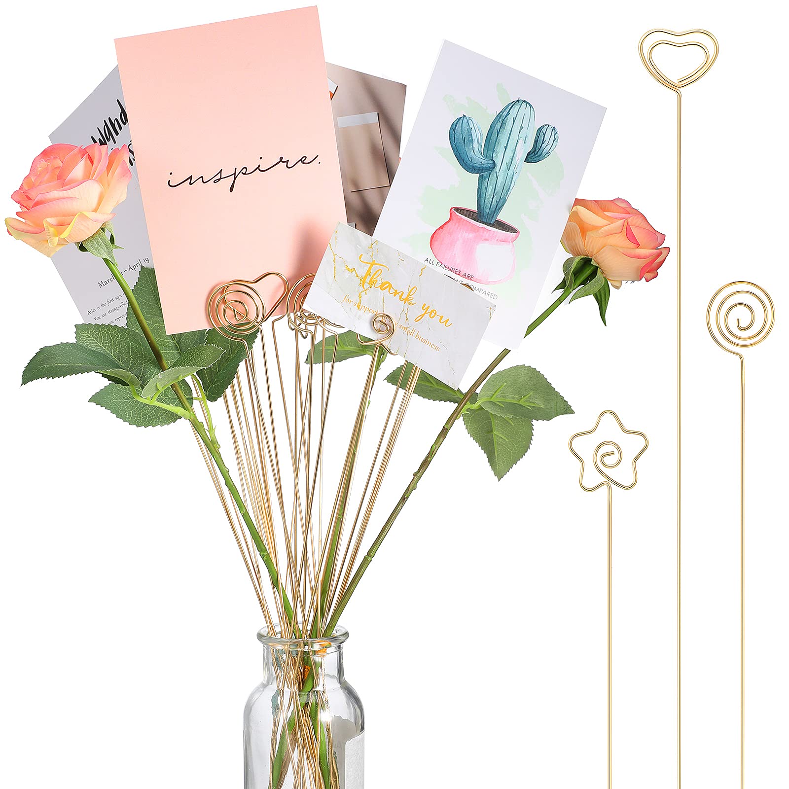 Sunnyray 30 Pieces Metal Wire Floral Picks Wire Place Card Holder Stand 13 Inch Table Name Number Picture Holder Clips Menu Note