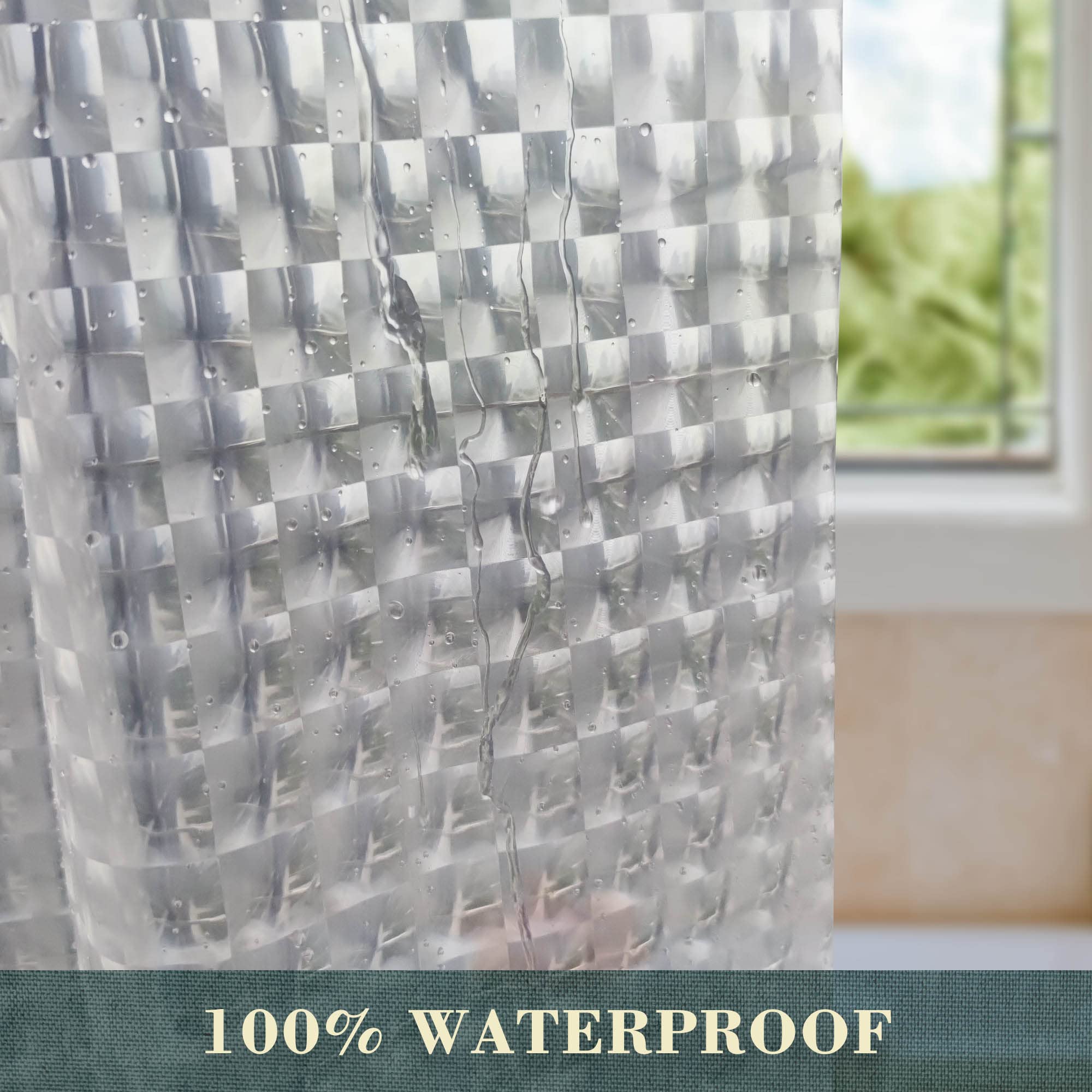 ABLUEN No Hook Shower Curtain or Liner - 8G Heavy Duty Grid Bathroom Shower Curtain No Hooks Required  Waterproof Plastic & PVC Free  Standard Size 71 x 74  Square