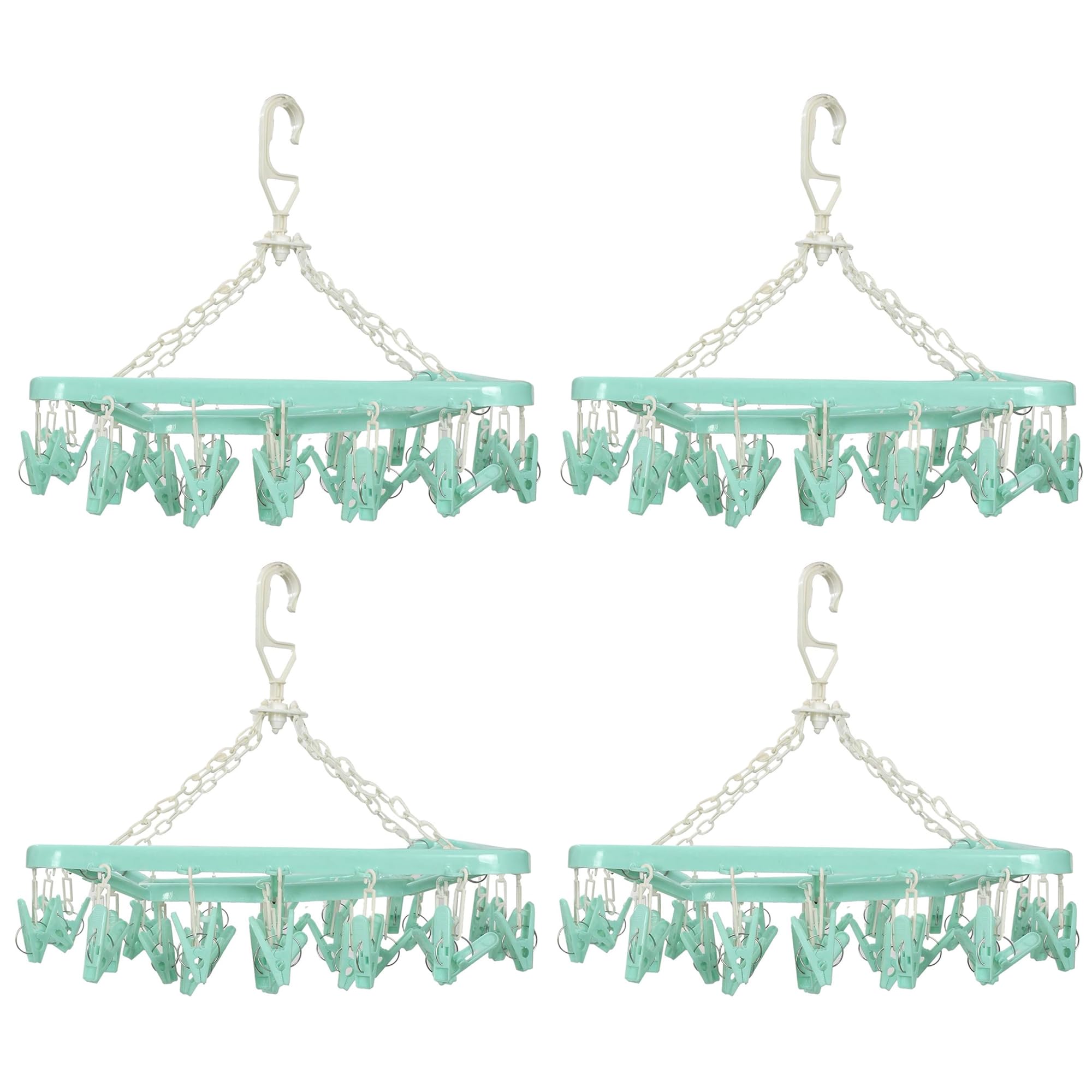 Kuber Industries (Pack Of 4) Cloth Drying Hanger | 32 Clips Baby Drying Pegs | 360 Degree Rotatable Hanger | Clip Stand For Clot