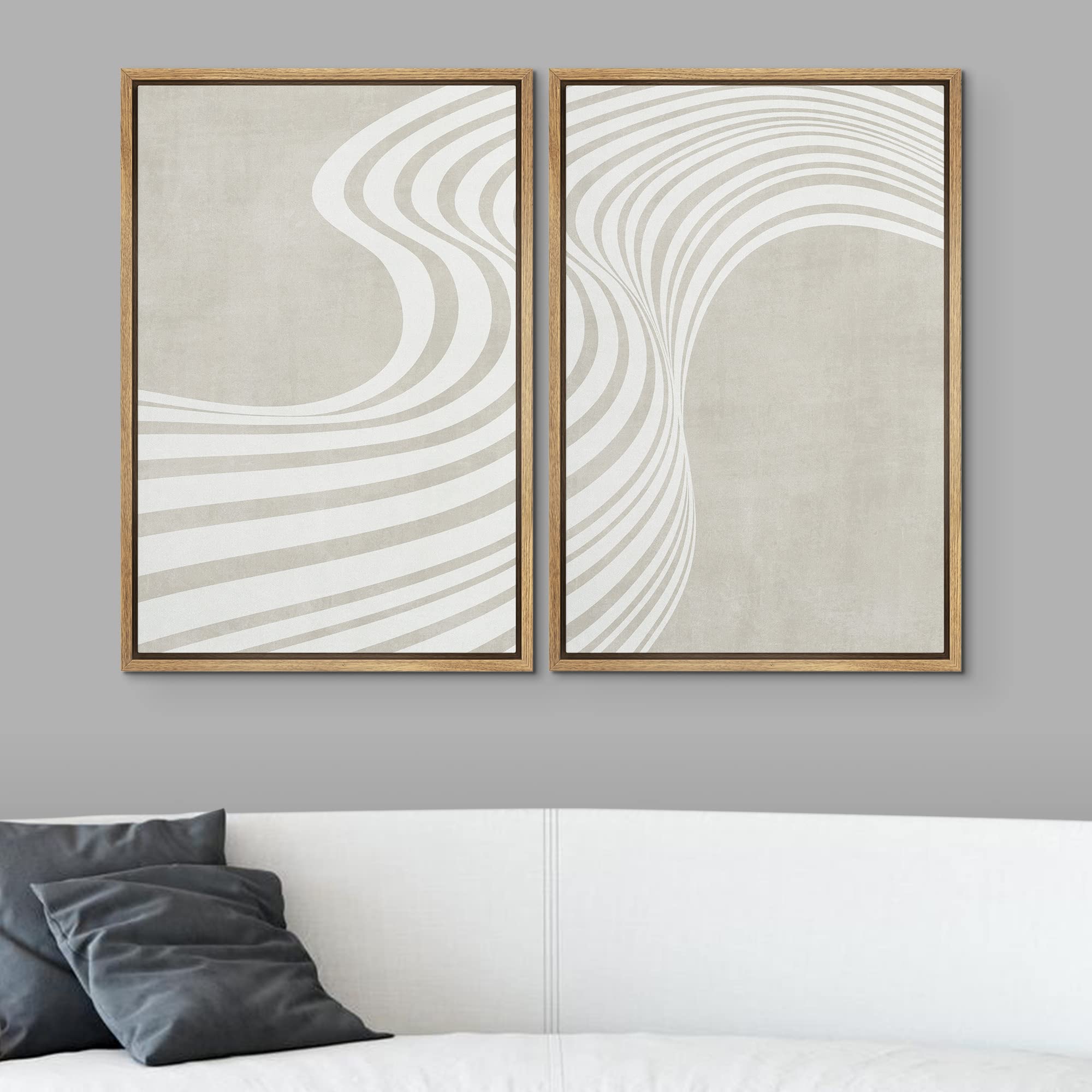 SIGNWIN Framed Canvas Print Wall Art Set Mid-Century 3D White Wave Collage Abstract Shapes Cozy Neutral Minimal Decorative Nordic Zen Bohemian for Living Room  Bedroom  Office - 16''x24''x2 Natural