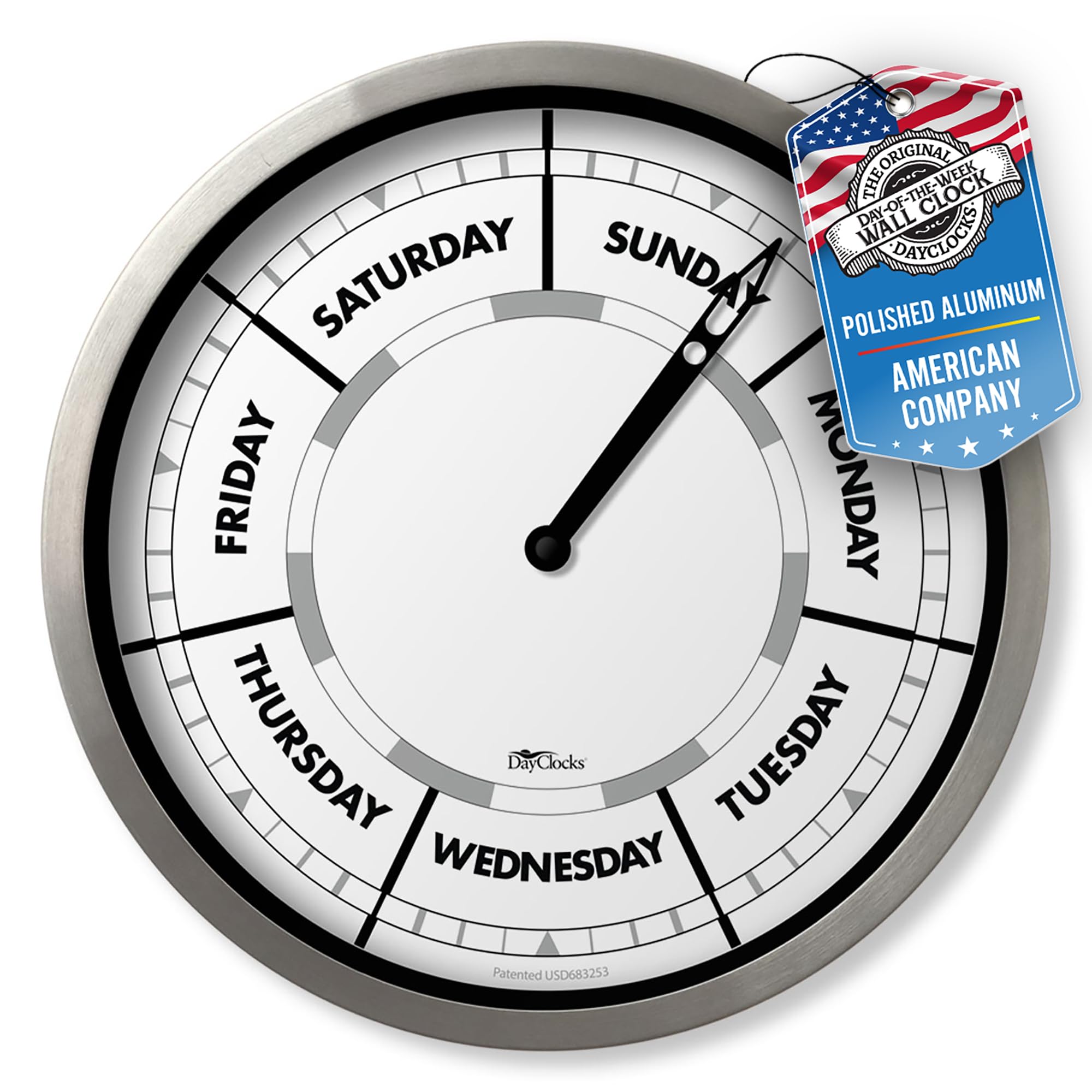 DayClocks Day of The Week Wall Clock with Aluminum Frame - Calendar Day Clock - Ideal Retirement Gift for Men & Women - 10