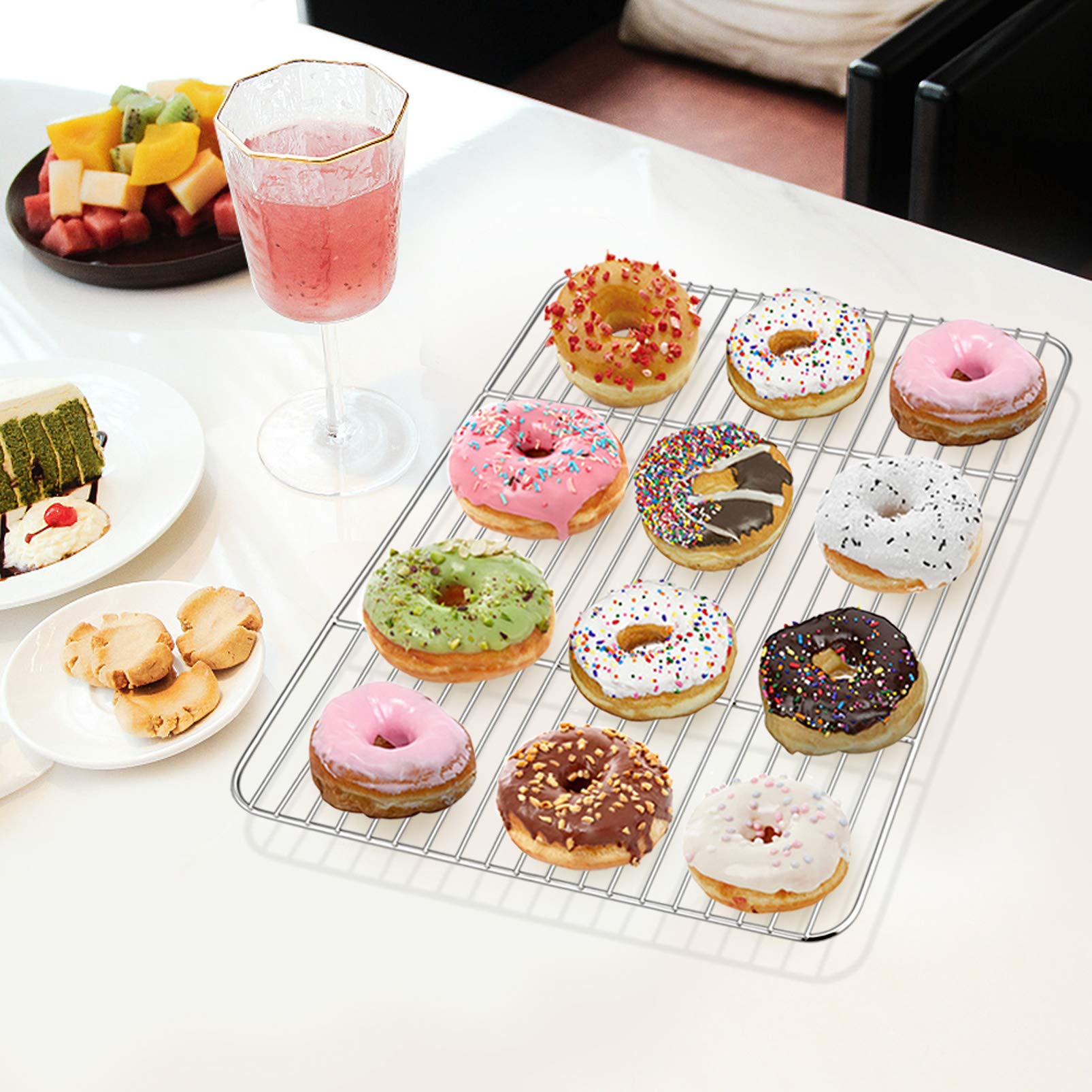 P&P Chef Baking Rack Set Of 4, Stainless Steel Wire Racks For Cooling Baking Cooking Drying, Rectangle 15.3''X11.25''X0.6'', Non