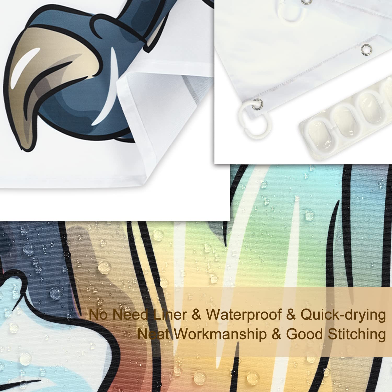 Rosielily Funny Shower Curtain, Dinosaur Shower Curtains Set With 12 Hooks, Unicorn Shower Curtain, Kids Bathroom Decor, 72''X72